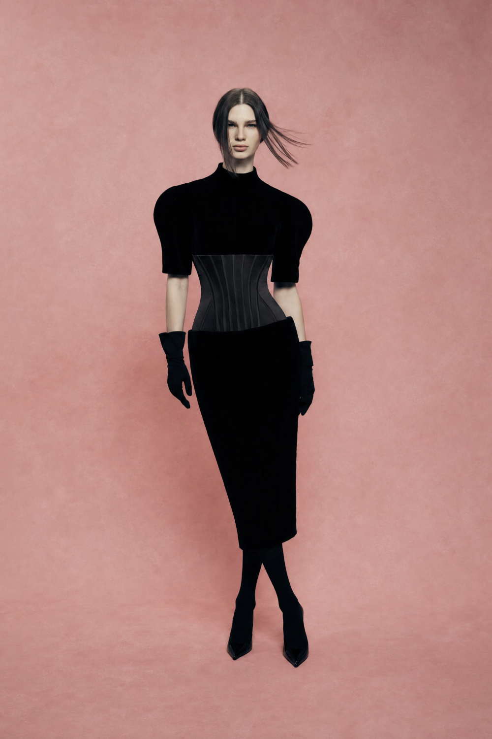 Velvet and satin corset dress