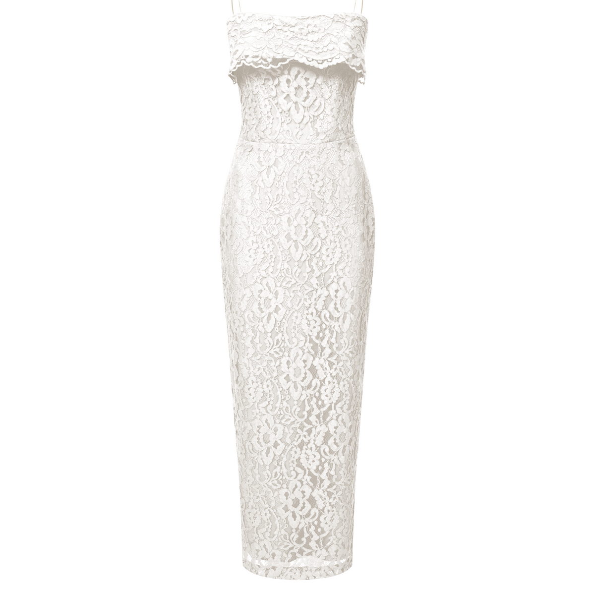chinese dress ladies Off-The-Shoulder Lace Long Midi Dress 34 (FR) / White
