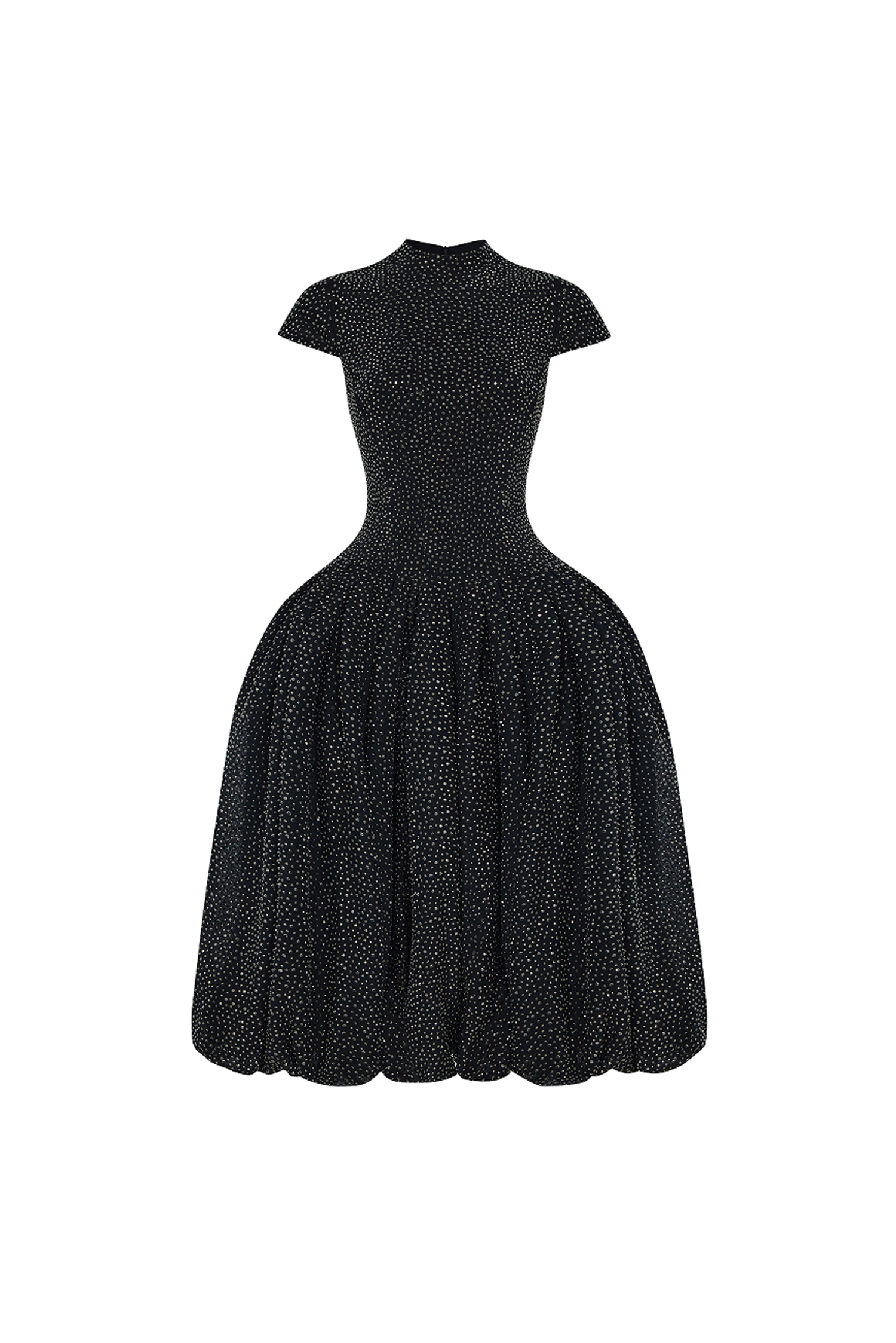 Crystal-embellished mesh midi dress with a voluminous skirt