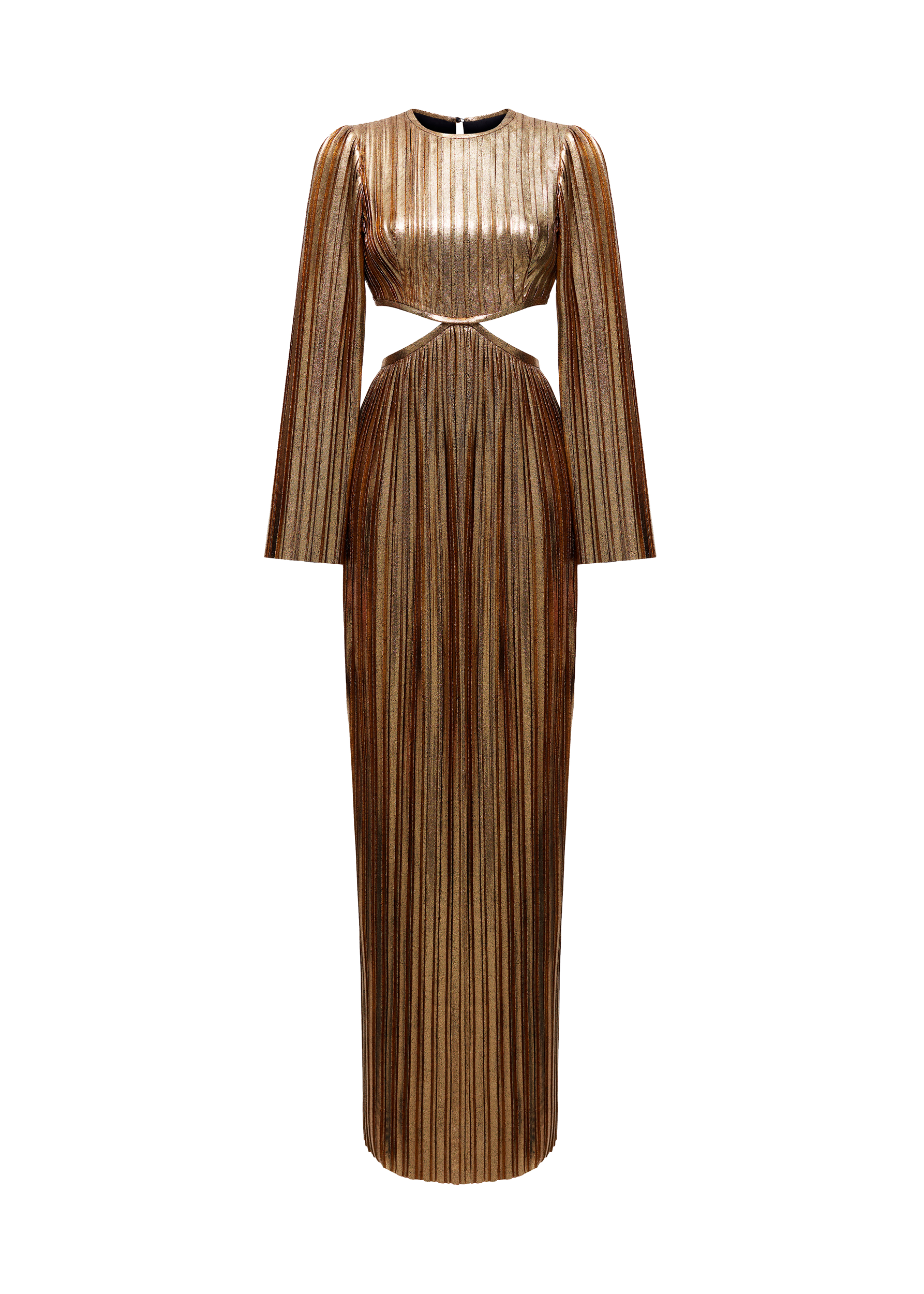 Cutout pleated maxi dress with long sleeves