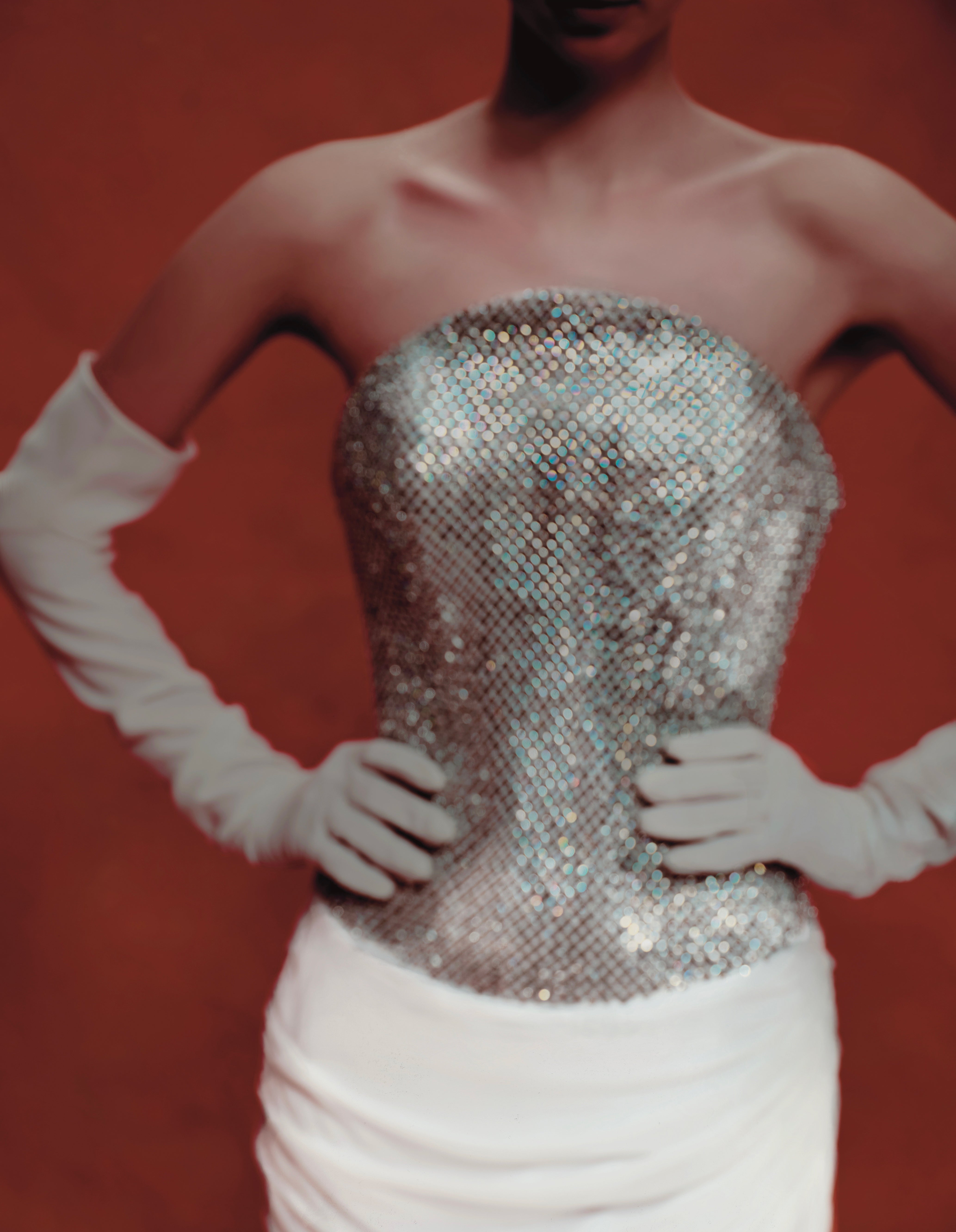 Crystal corset and silk chiffon dress