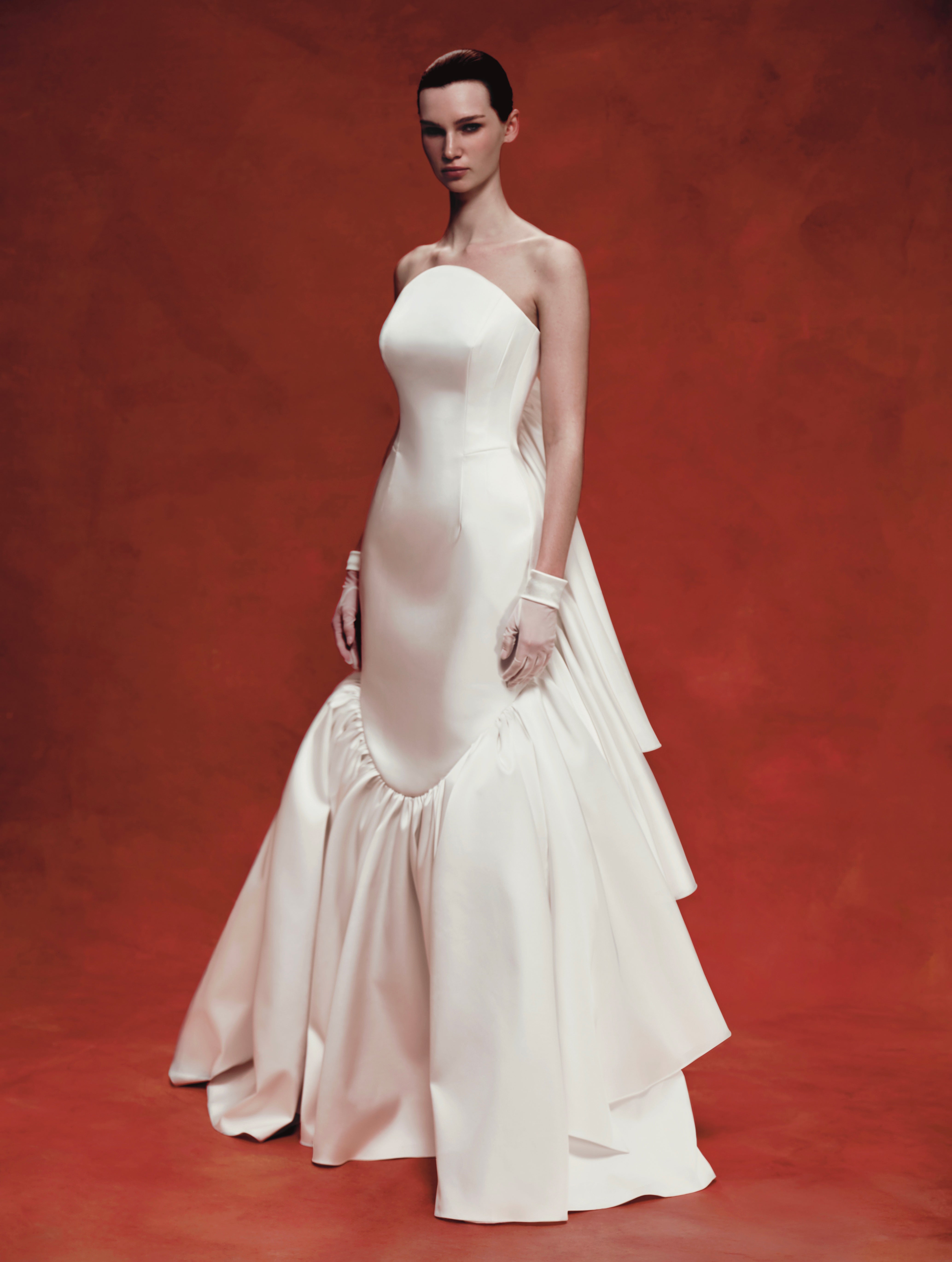 Viscose and silk corset maxi dress with ruffles