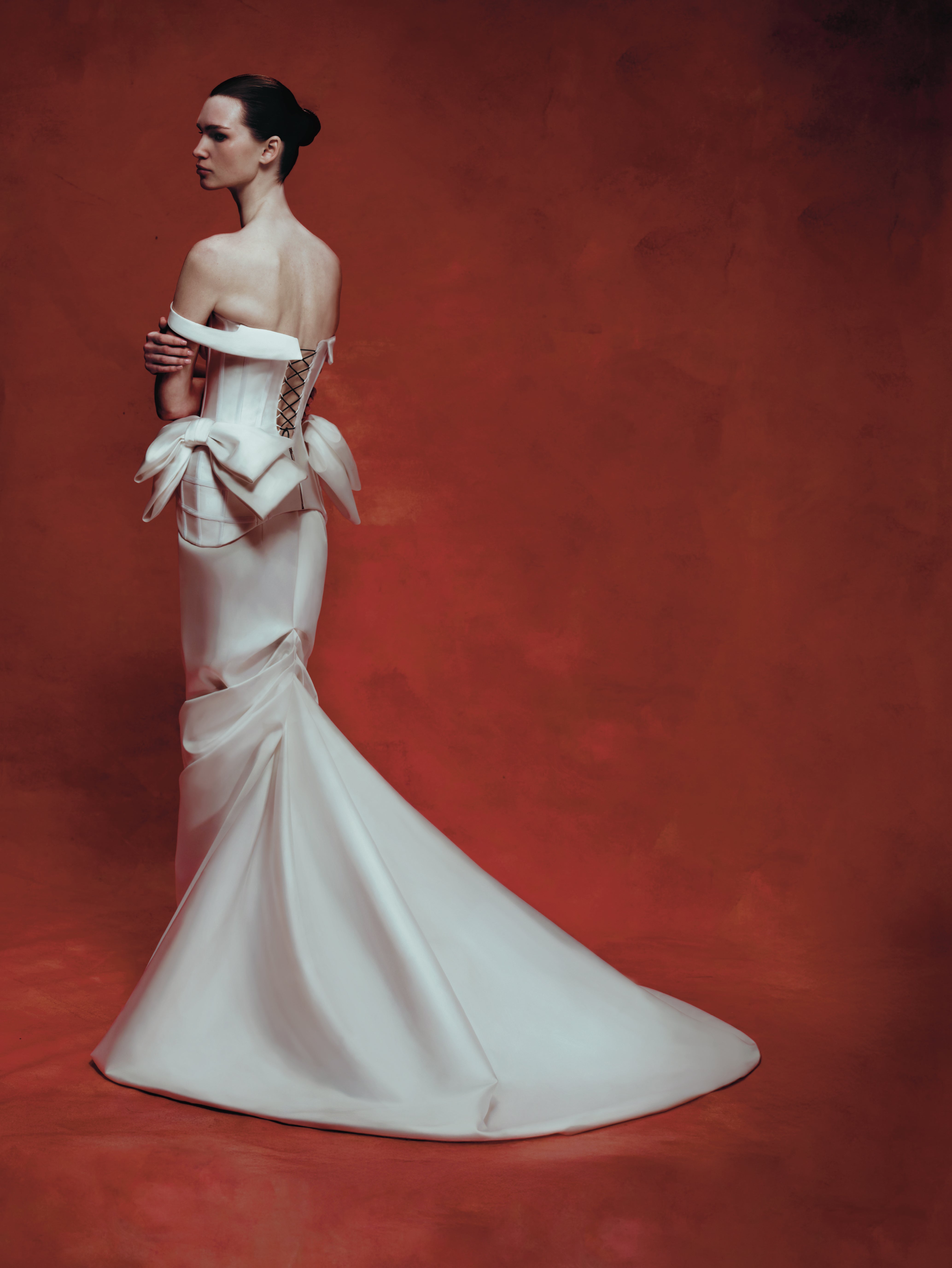 Draped satin maxi skirt with a train