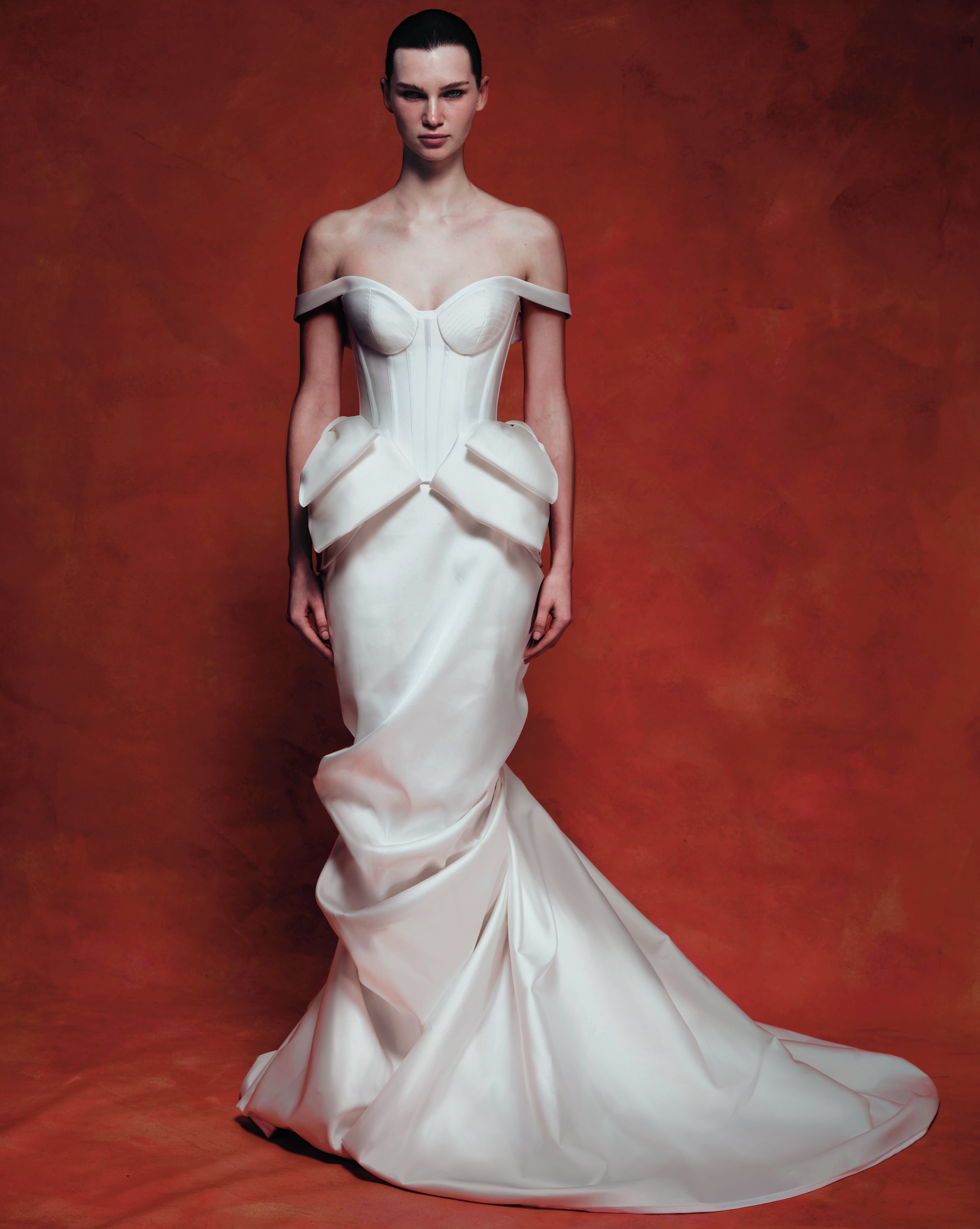 Draped satin maxi skirt with a train