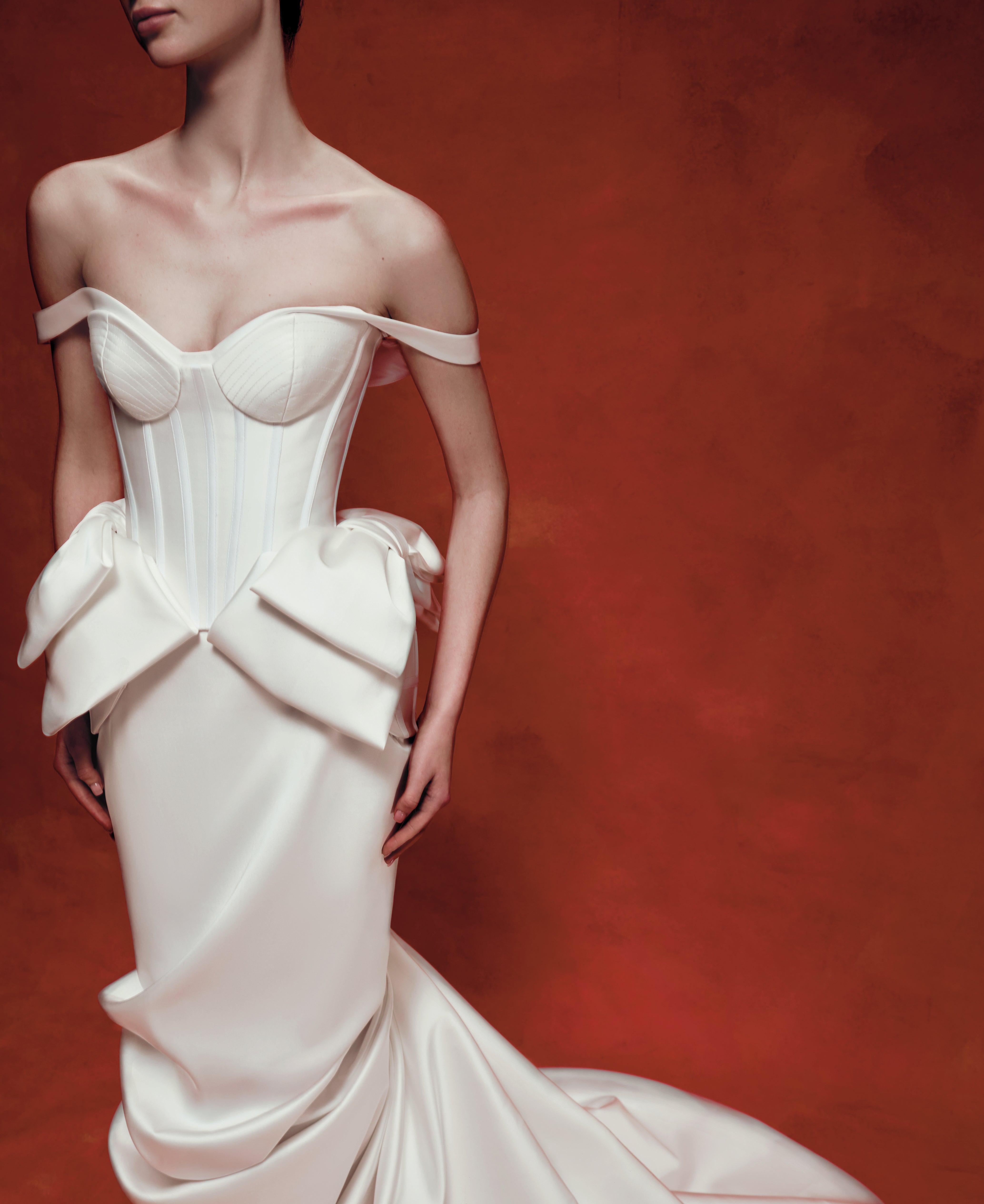 Draped satin maxi skirt with a train