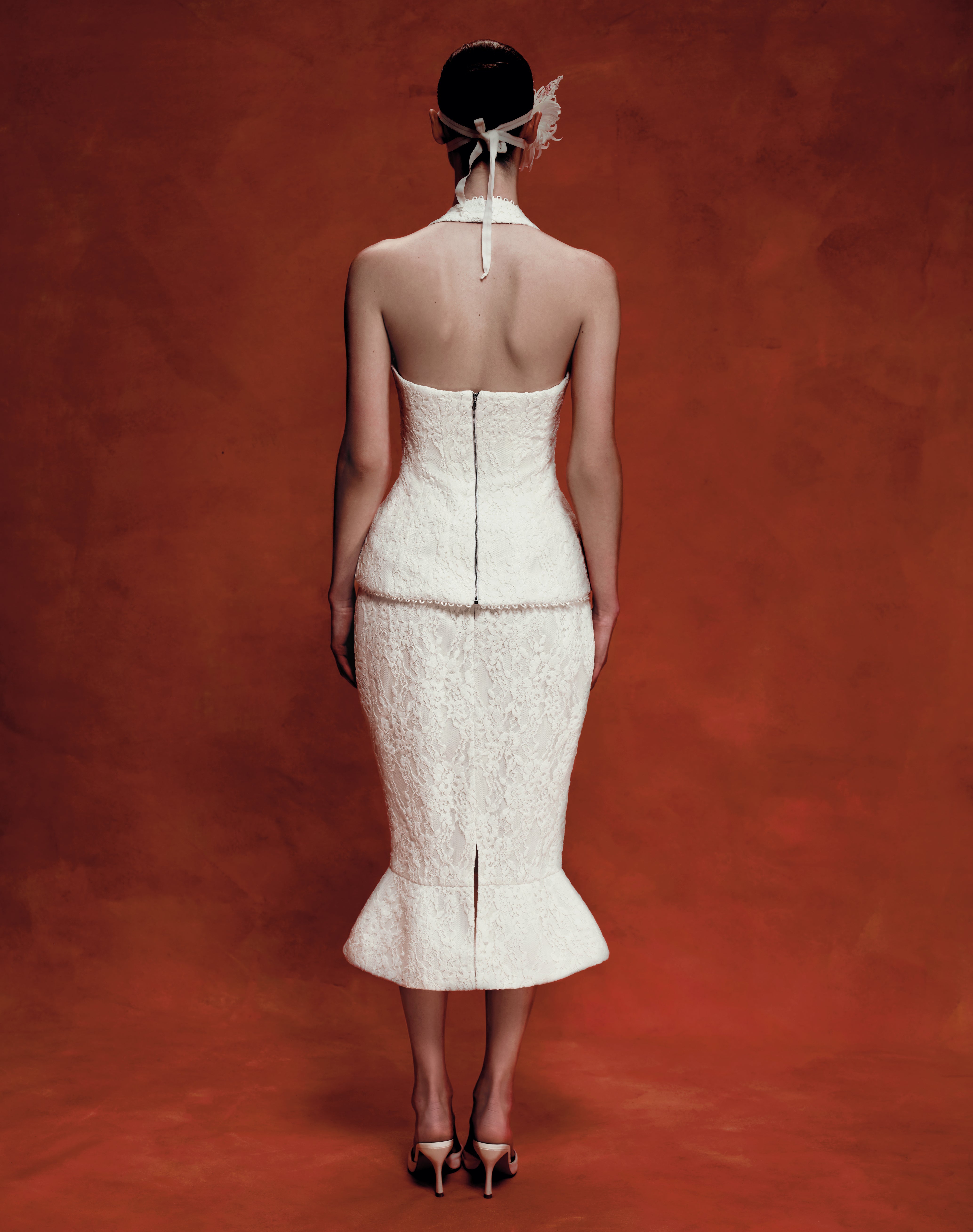 Lace and satin corset top and skirt