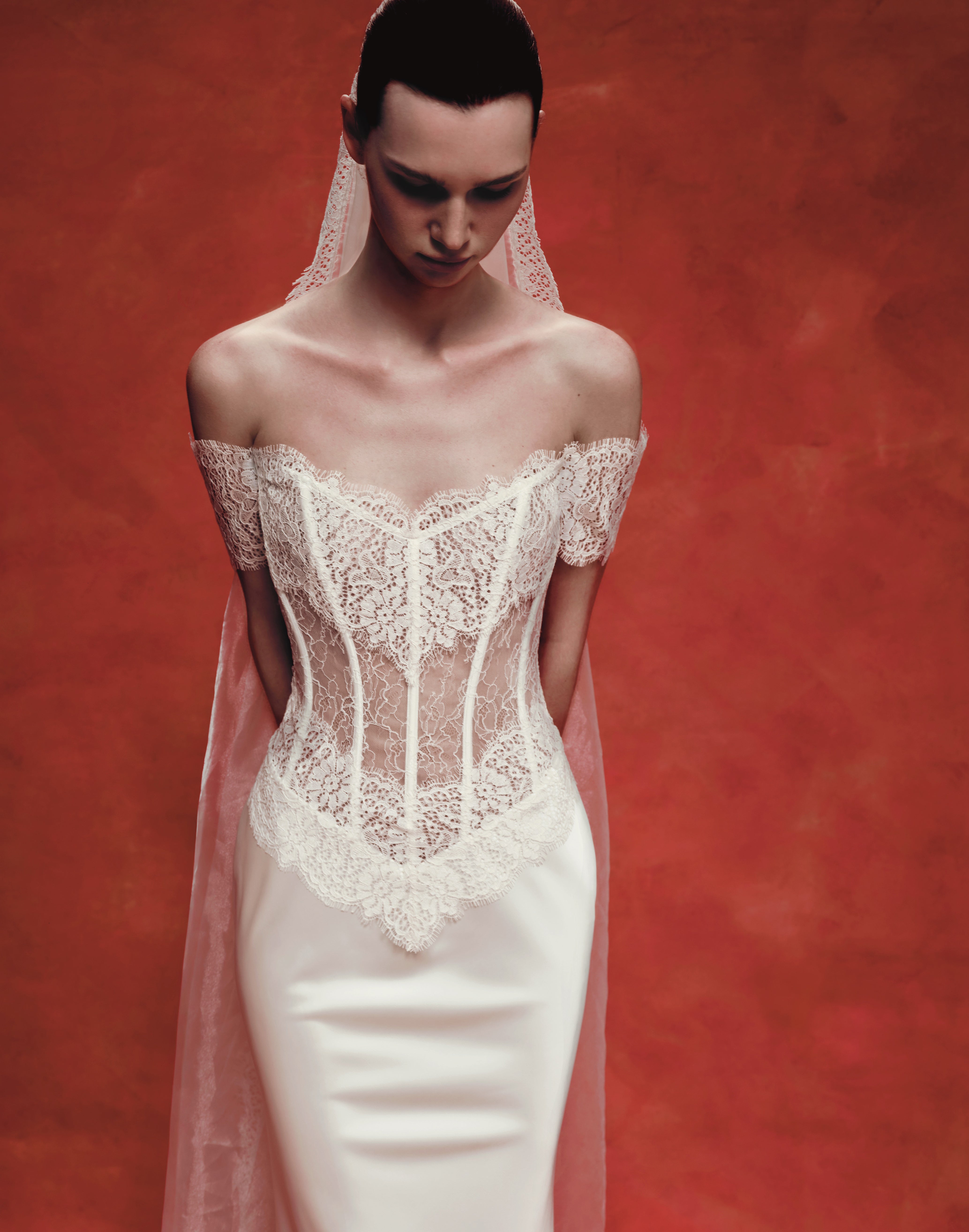 Lace and satin corset maxi dress