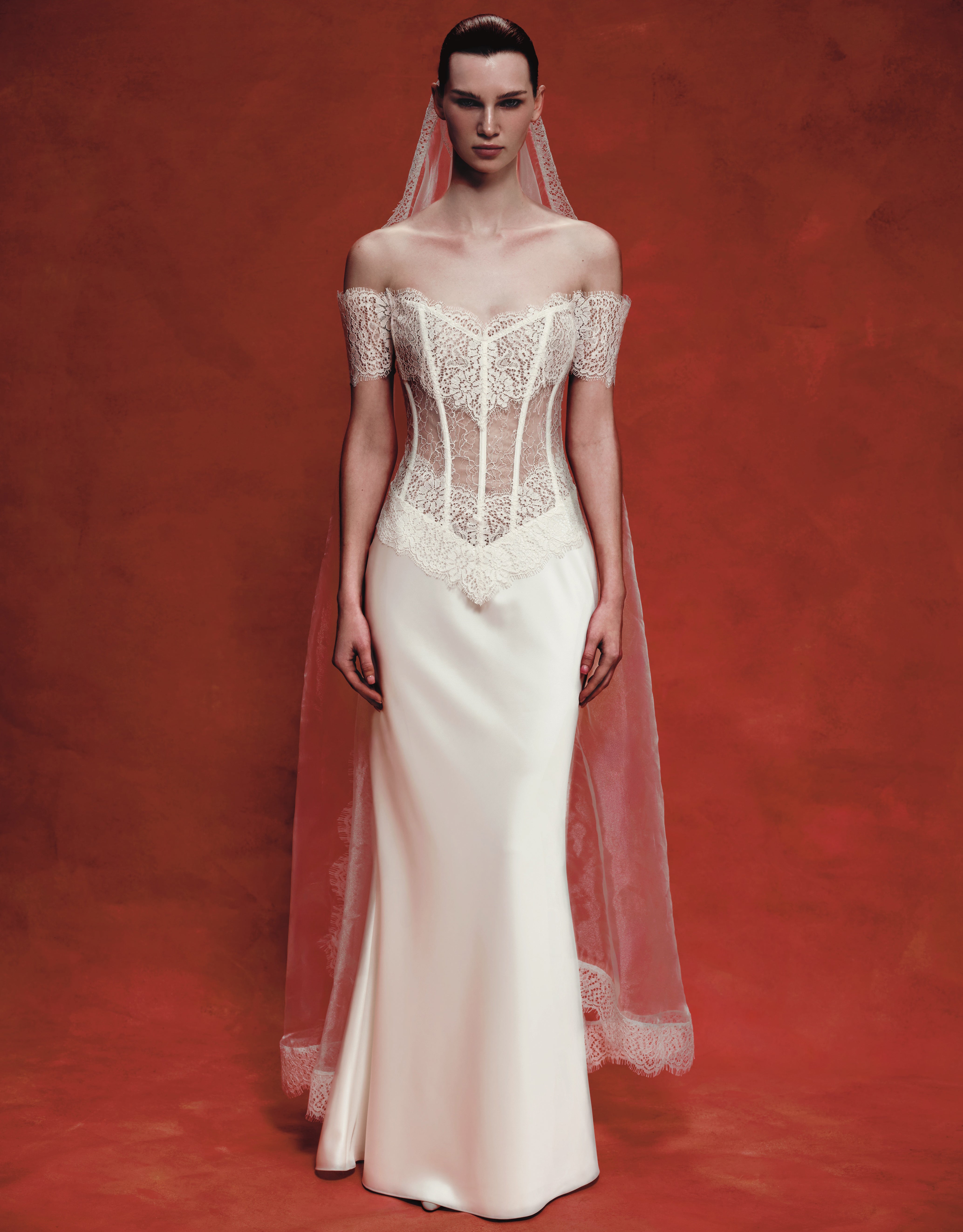 Lace and satin corset maxi dress