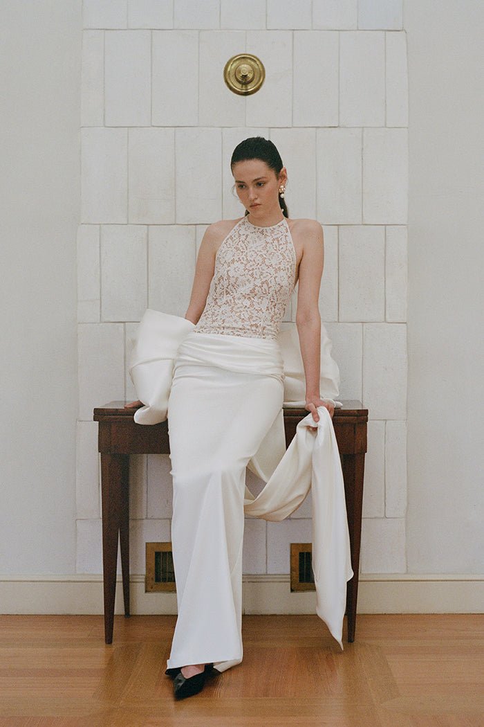 Lace and satin maxi dress – Rasario