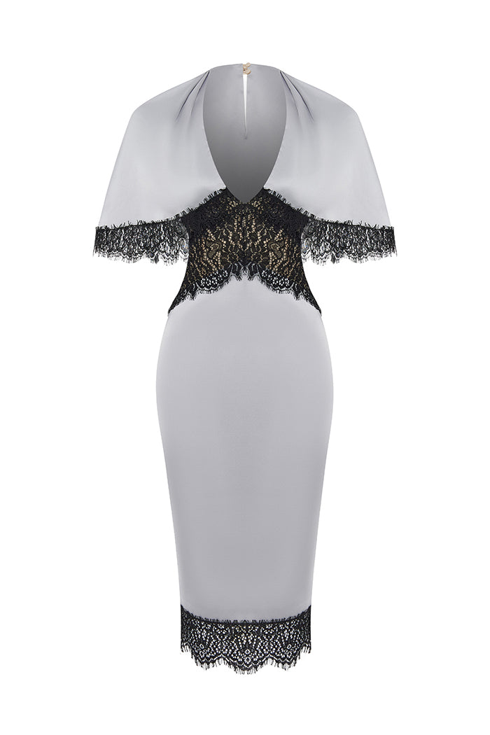 Lace and satin midi dress – Color: Grey – RASARIO Online Boutique 44 (FR) / Grey