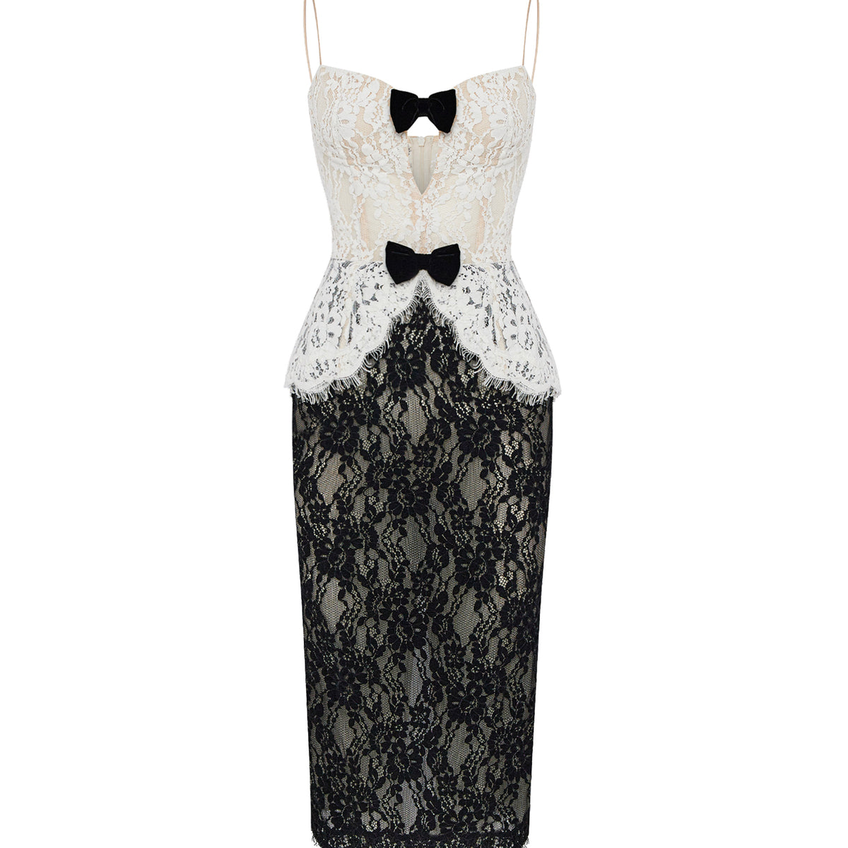 Lace corset midi dress with bows – Color: White/black – RASARIO Online Boutique 34 (FR) / White/black