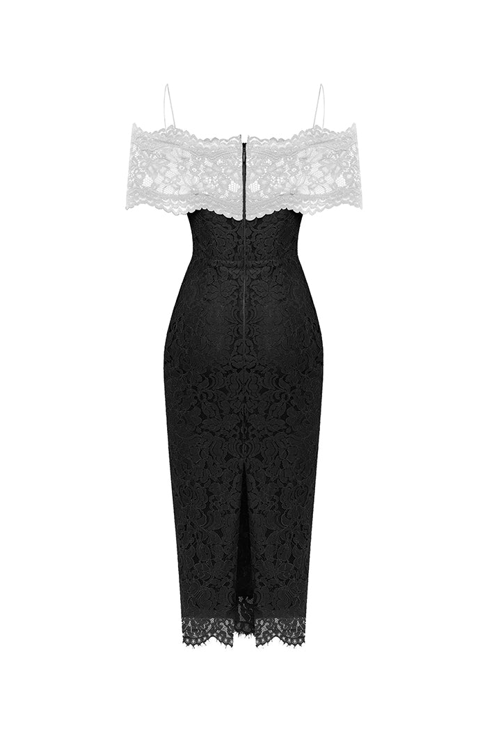 Lace midi dress with a flower – Rasario