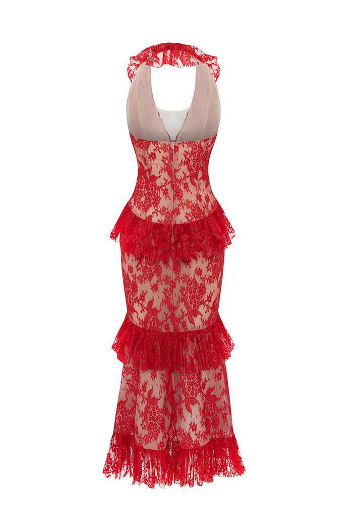 Lace midi dress with ruffles – Rasario