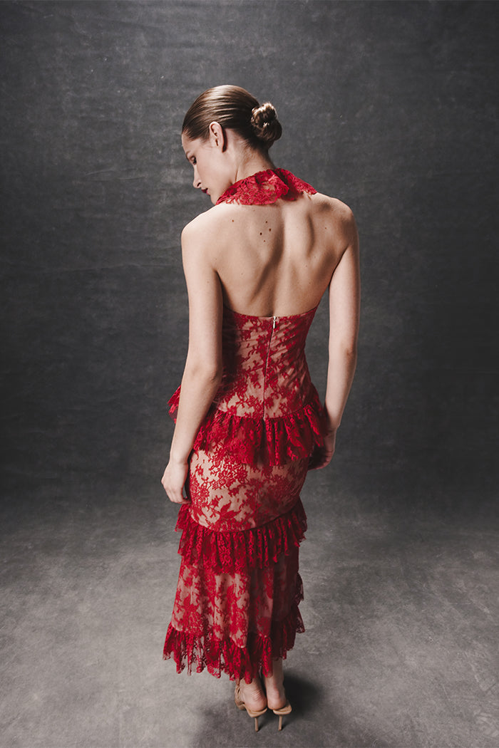 Lace midi dress with ruffles – Rasario