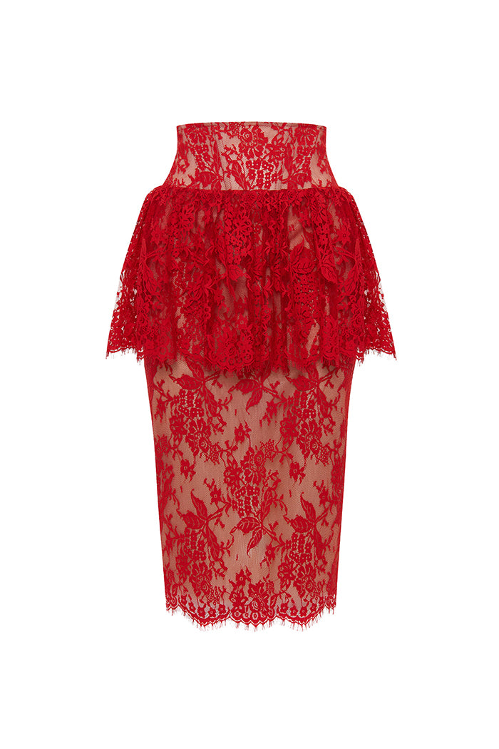 Lace midi skirt with corset belt – Rasario