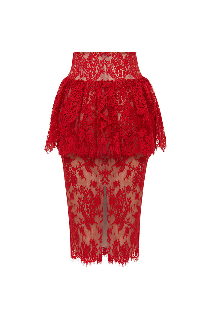 Lace midi skirt with corset belt – Rasario