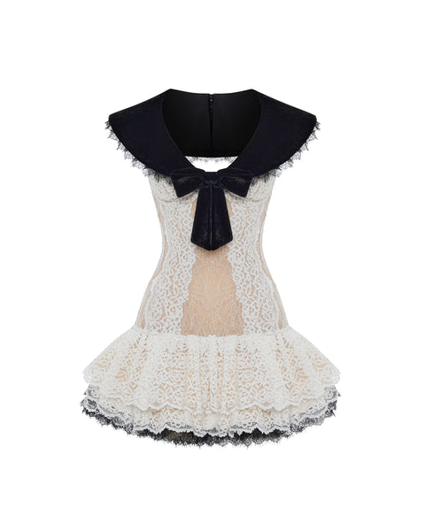 black and white lace mini dress Omera Mini Dress Black White