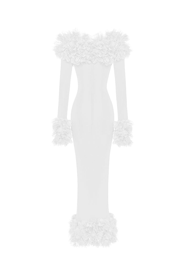 Maxi dress in jersey with floral trim – Rasario