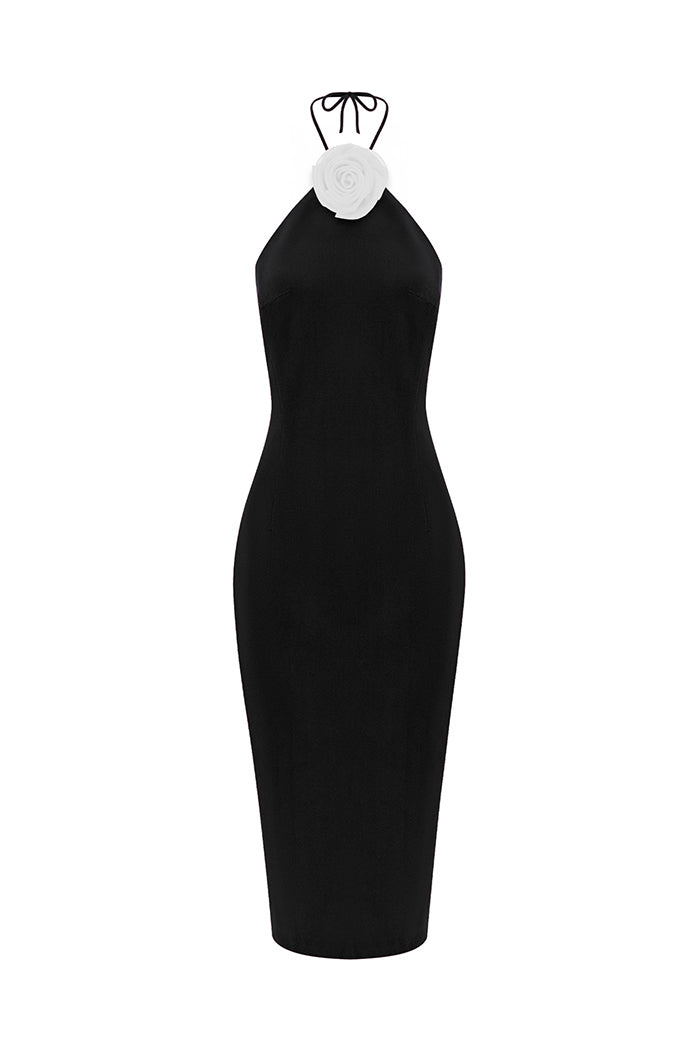 Midi velvet dress with a flower – Rasario