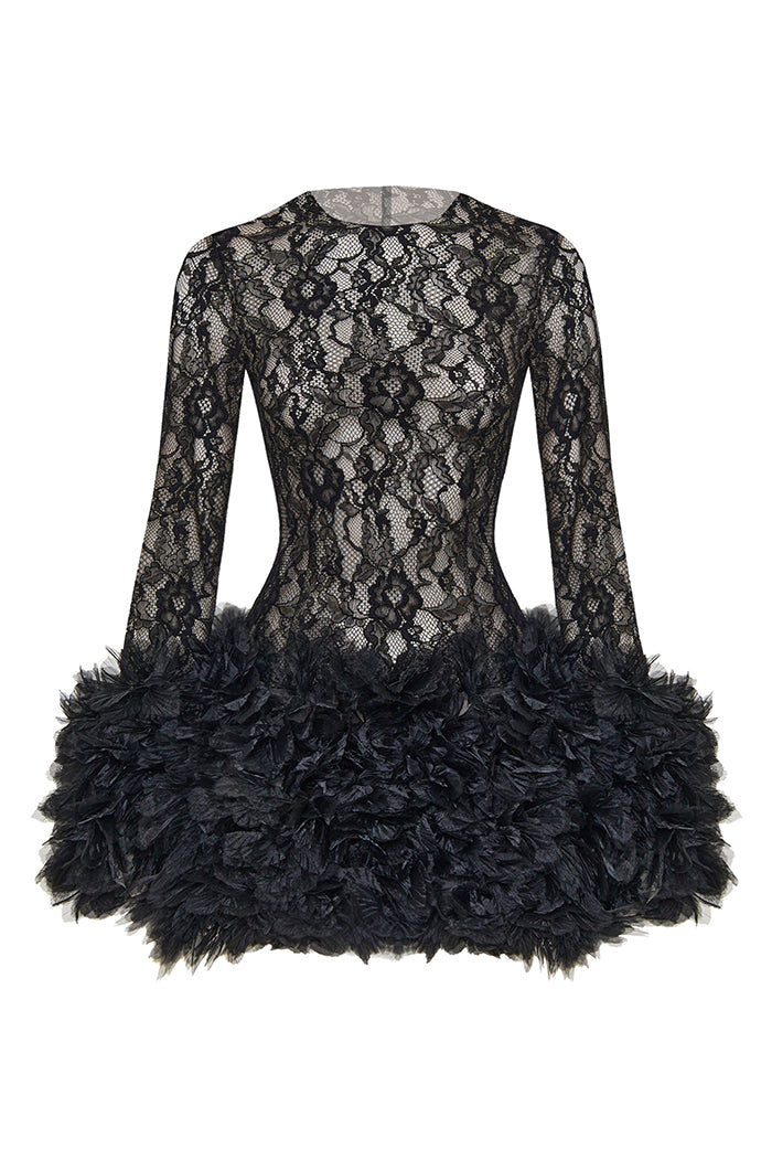 Mini lace dress with flowers – Color: Black – RASARIO Online Boutique 44 (FR) / Black