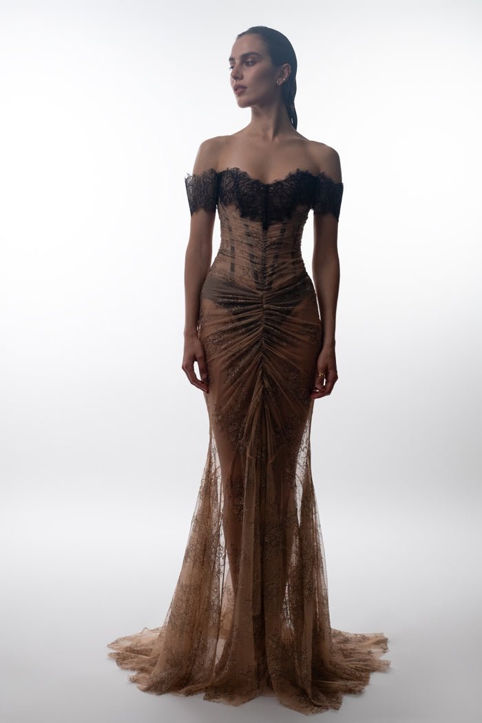 Off-the-shoulder corset lace gown – Rasario