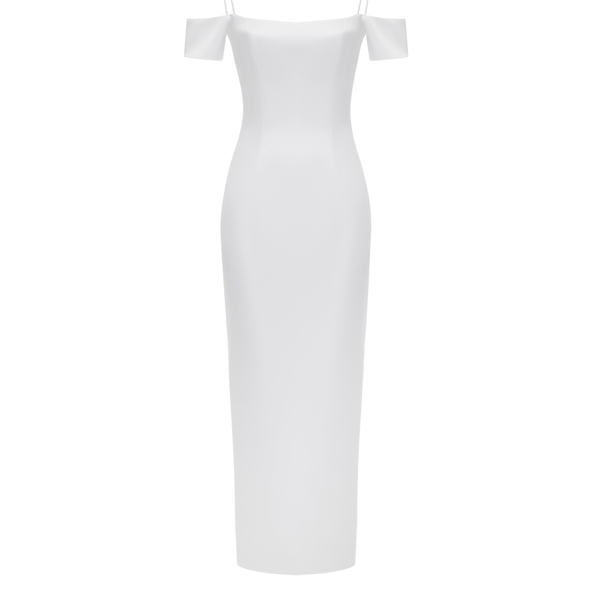 Off-the-shoulder draped satin long midi dress – Color: White – RASARIO Online Boutique 34 (FR) / White