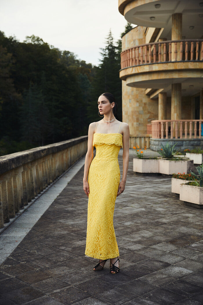 Off-the-shoulder lace long midi dress – Rasario