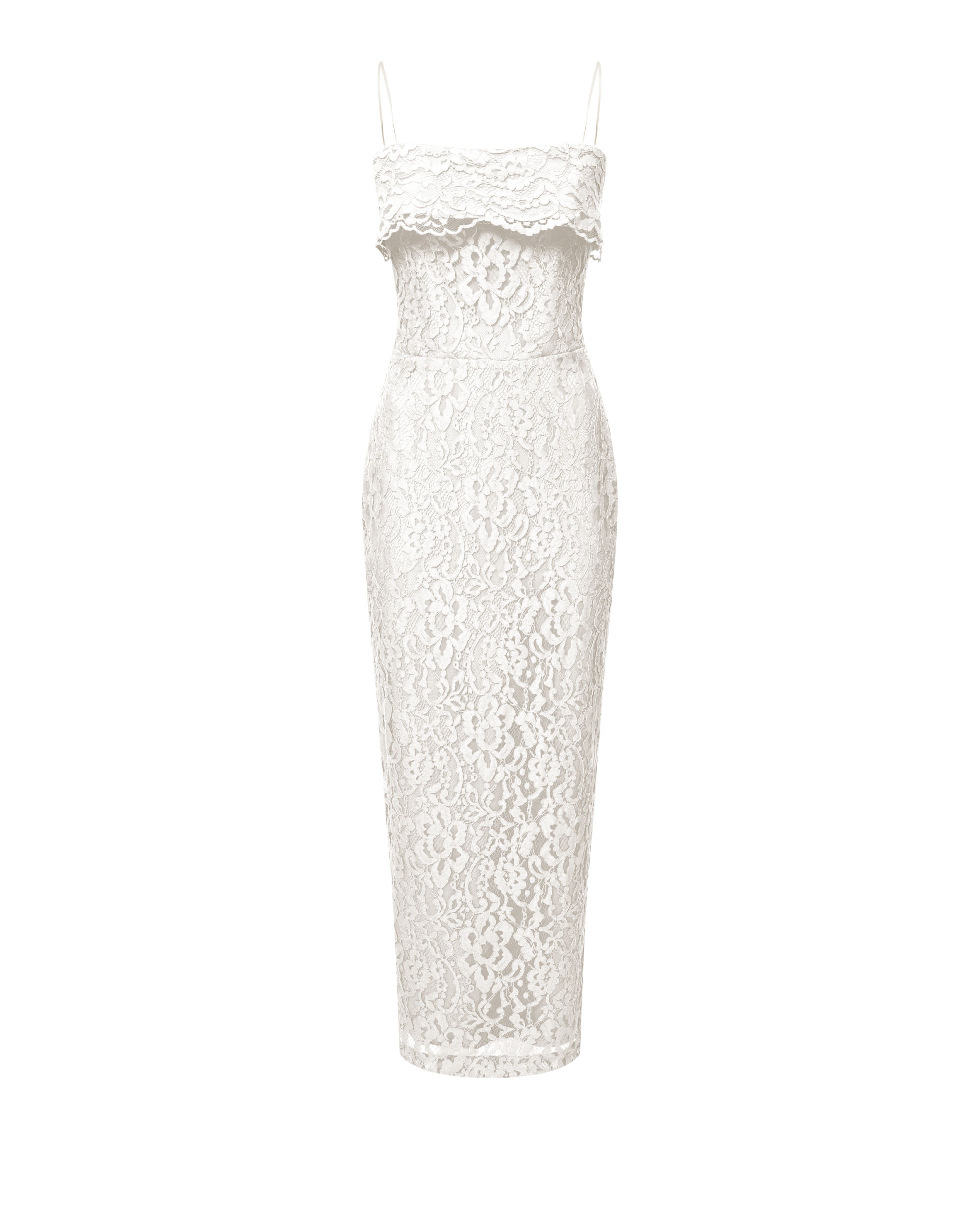 Off-the-shoulder lace long midi dress – Color: White – RASARIO Online Boutique 34 (FR) / White