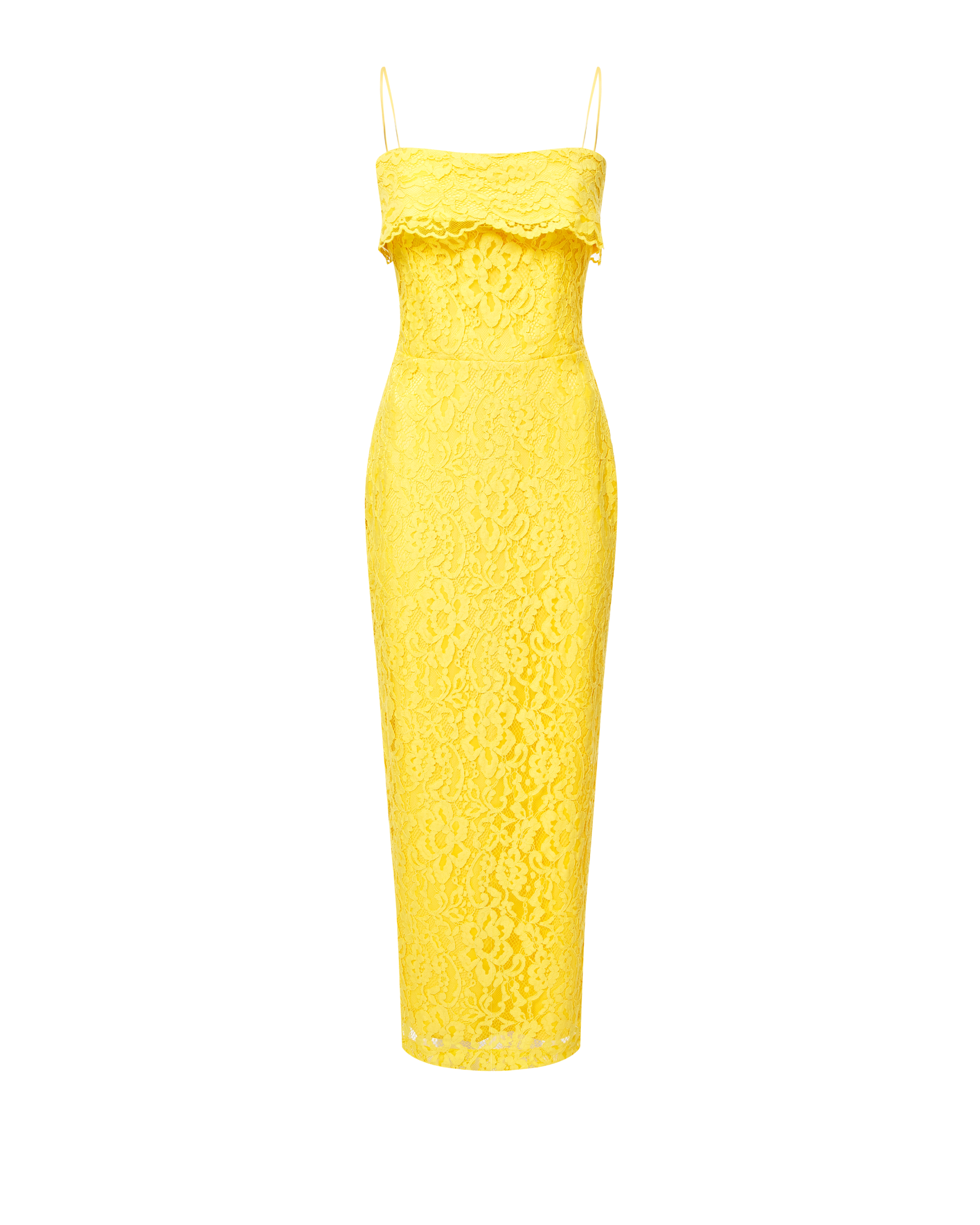 Off-the-shoulder lace long midi dress – Color: Yellow – RASARIO Online Boutique 40 (FR) / Yellow