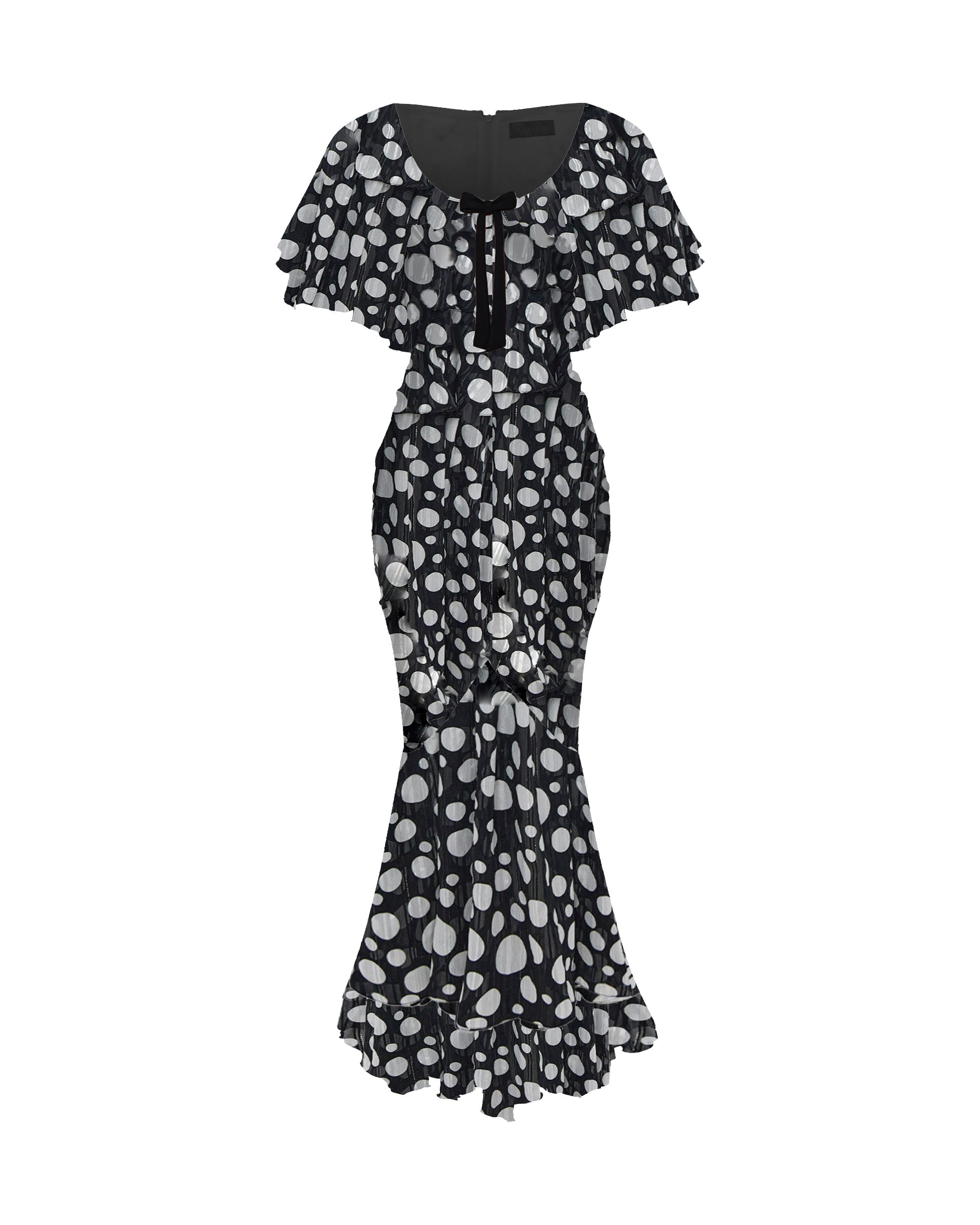 Printed chiffon maxi dress with a velvet bow – Color: Black/White – RASARIO Online Boutique 36 (FR) / Black/White