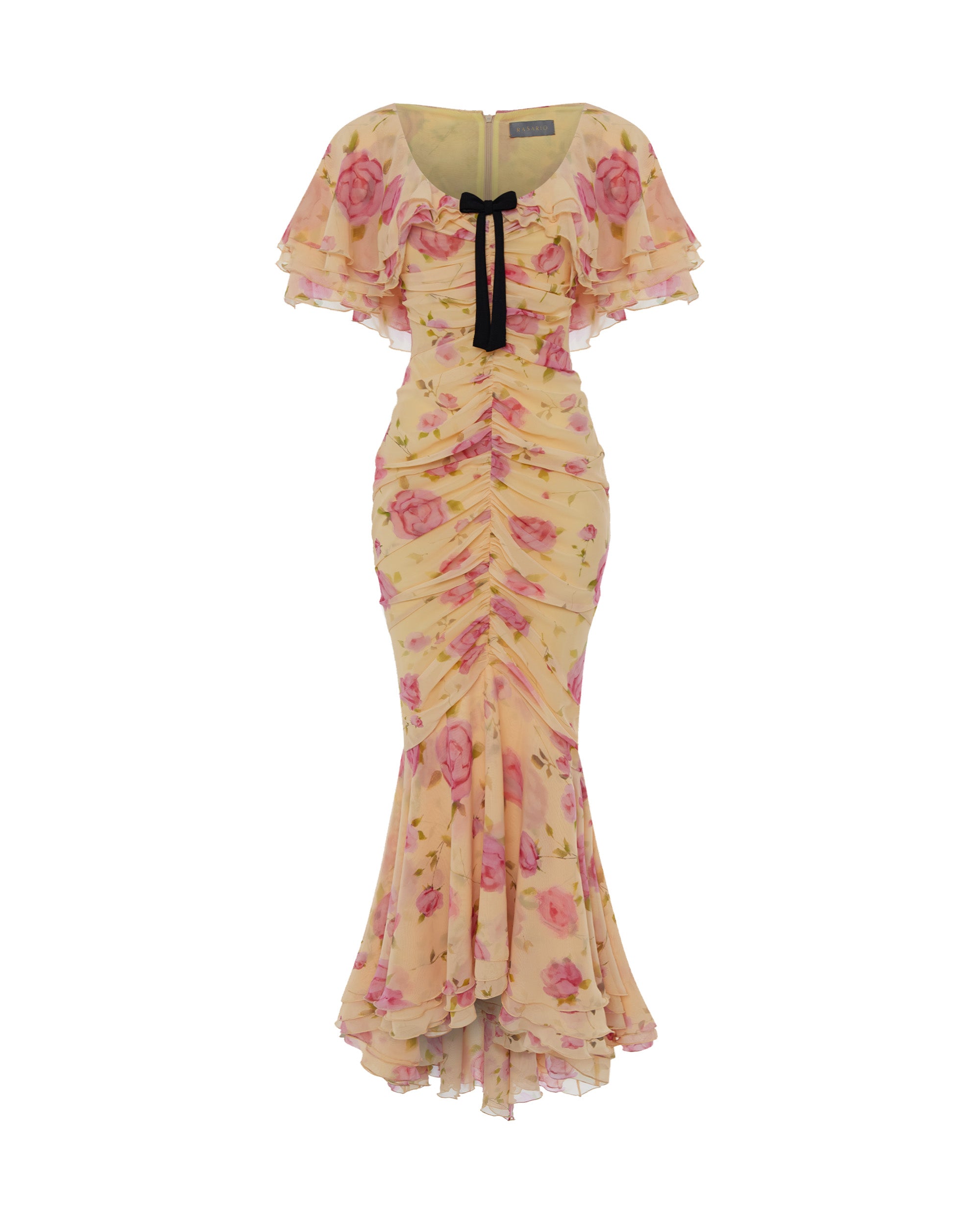 yellow dress print chiffon Printed maxi with a velvet bow – Color: – RASARIO Online Boutique 36 (FR) / Yellow The dress code? Warm Size:2 AUS 3-10-26 Concealed zip at the