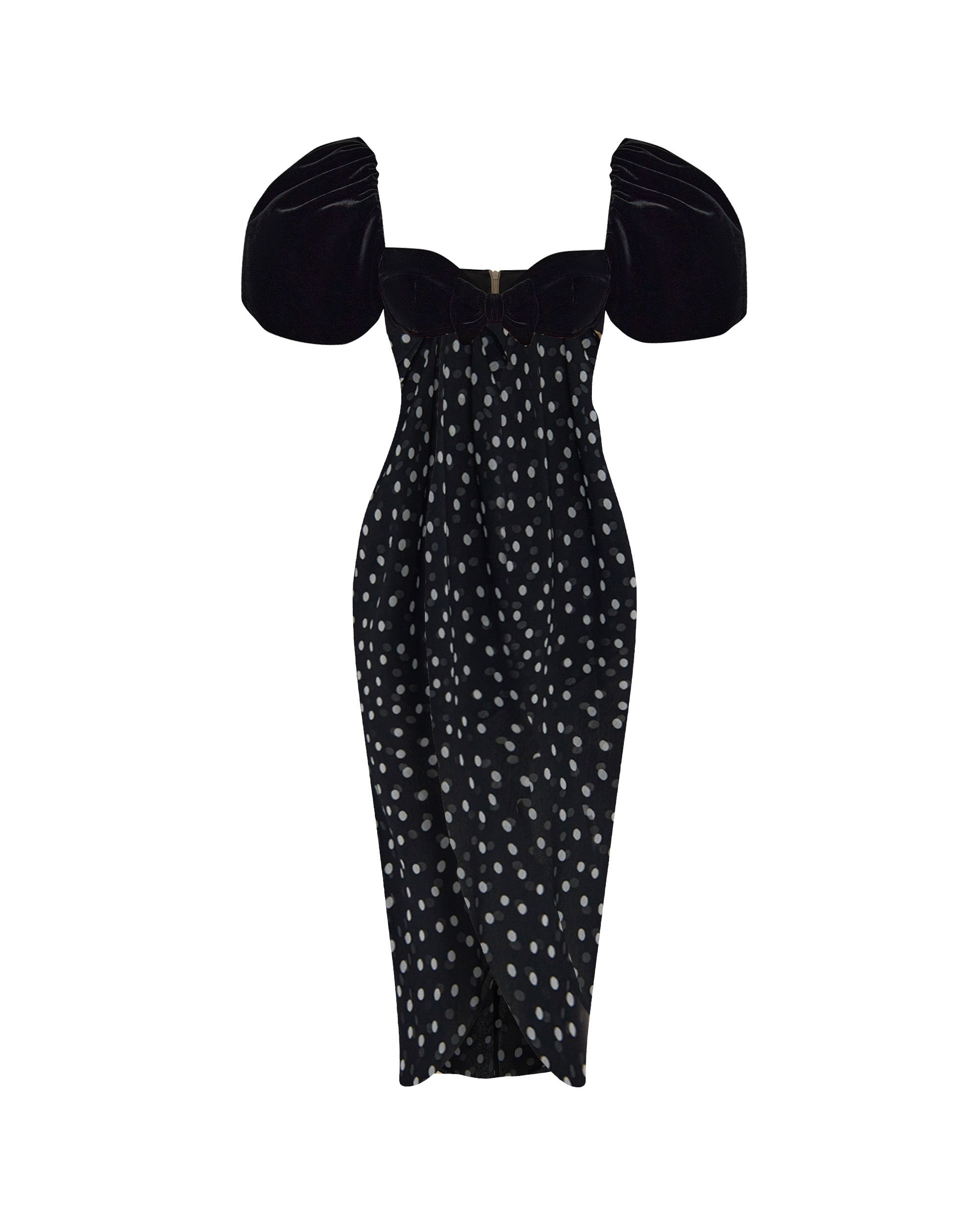 Printed chiffon midi dress with puff sleeves – Color: Black – RASARIO Online Boutique 34 (FR) / Black