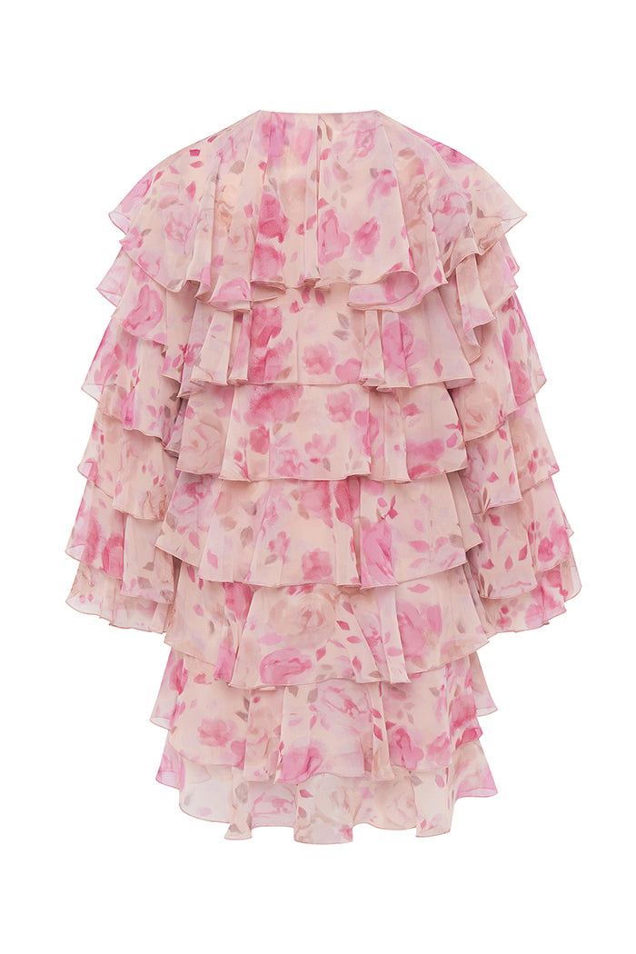 Printed chiffon mini dress with flounces – Rasario