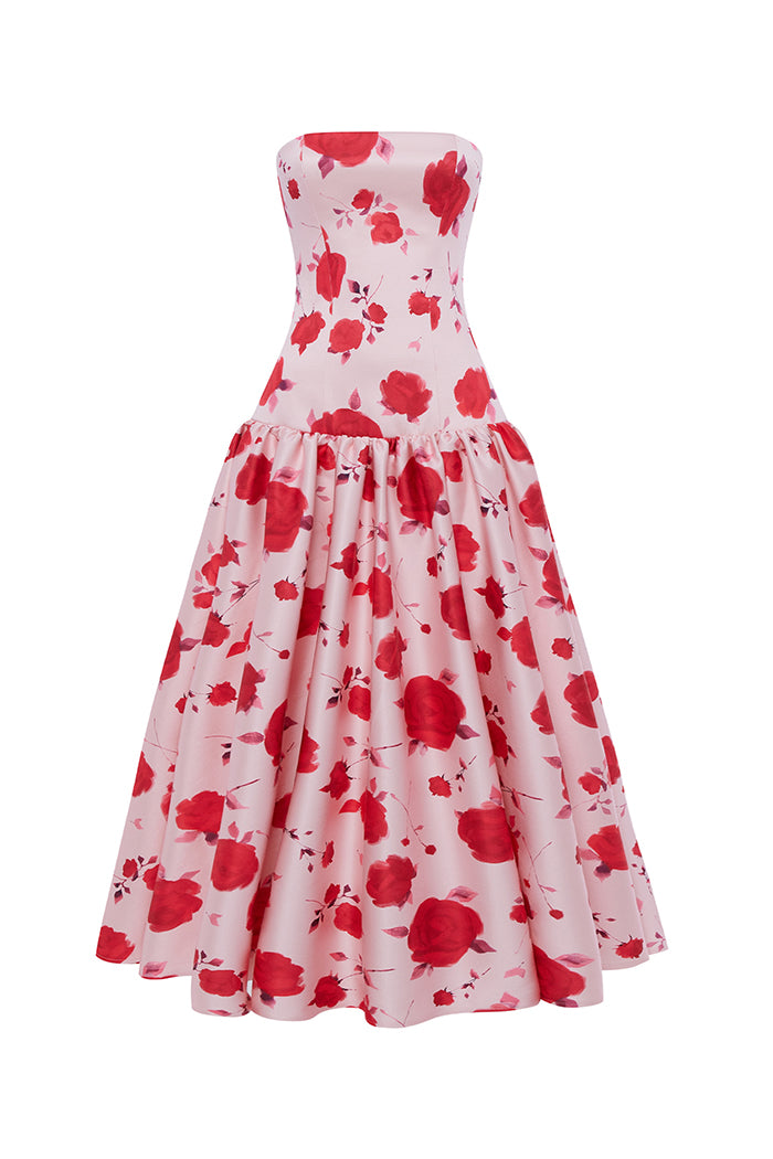 Printed midi dress with volumenous skirt – Rasario