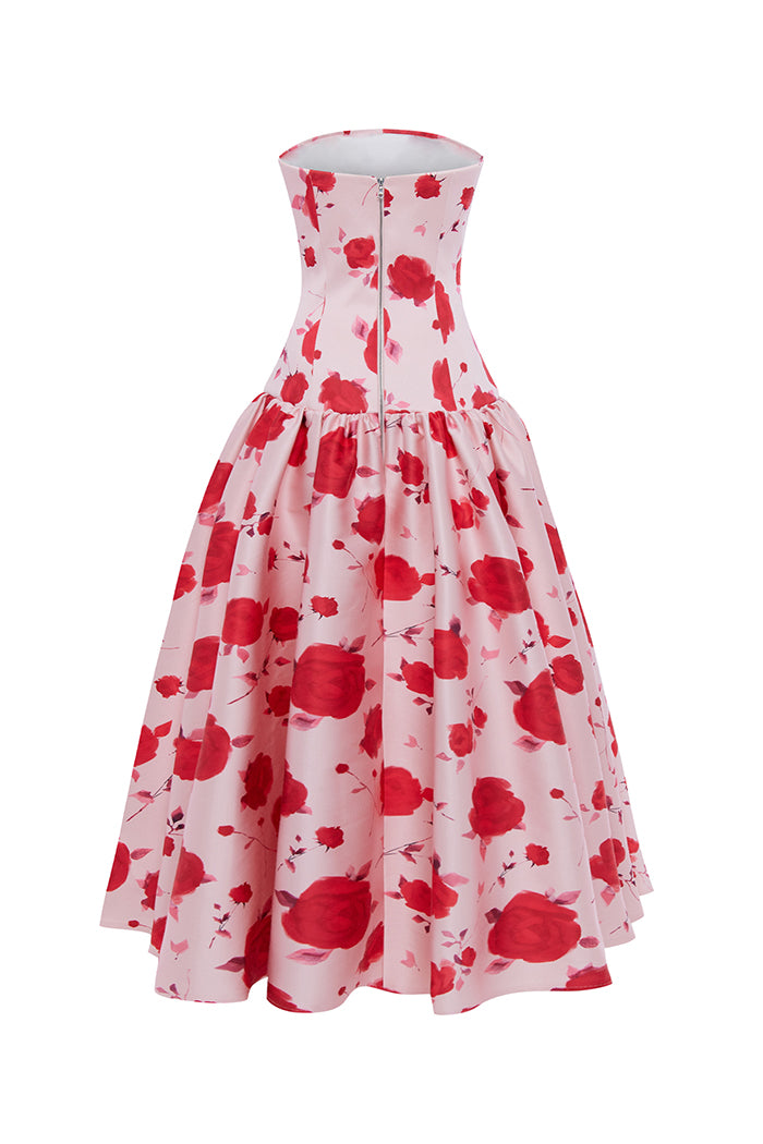 Printed midi dress with volumenous skirt – Rasario