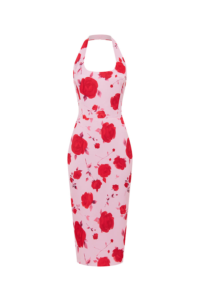 Printed satin midi dress – Rasario