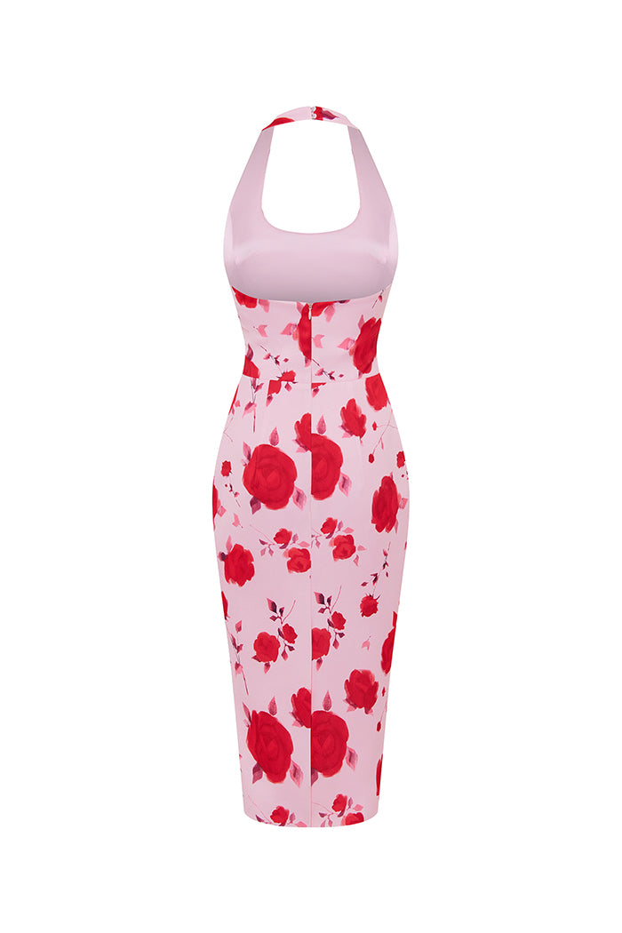 Printed satin midi dress – Rasario