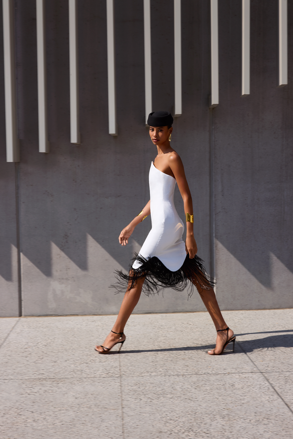 Sequin asymmetric midi dress with beaded fringe