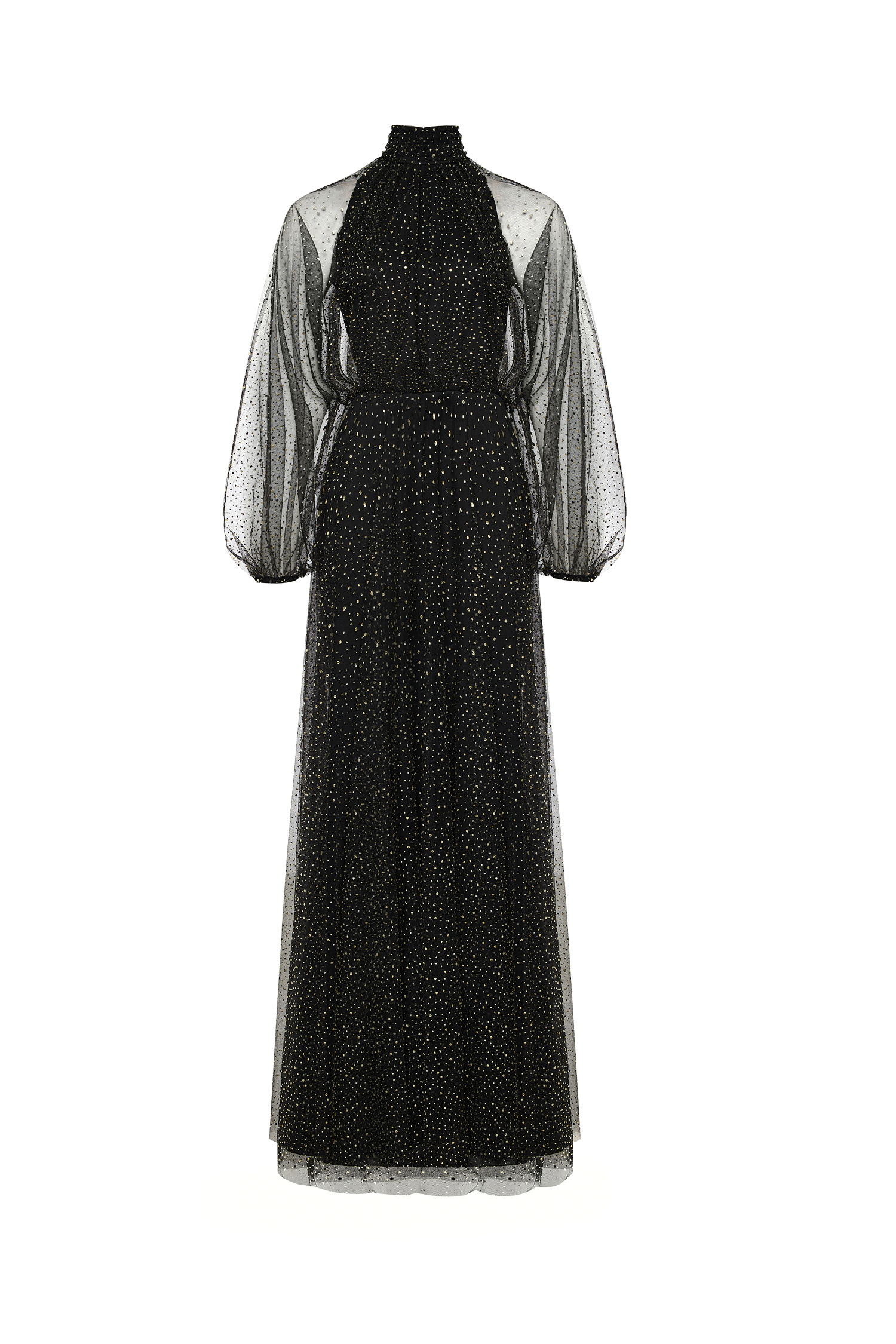 Satin maxi dress with crystal embellishment