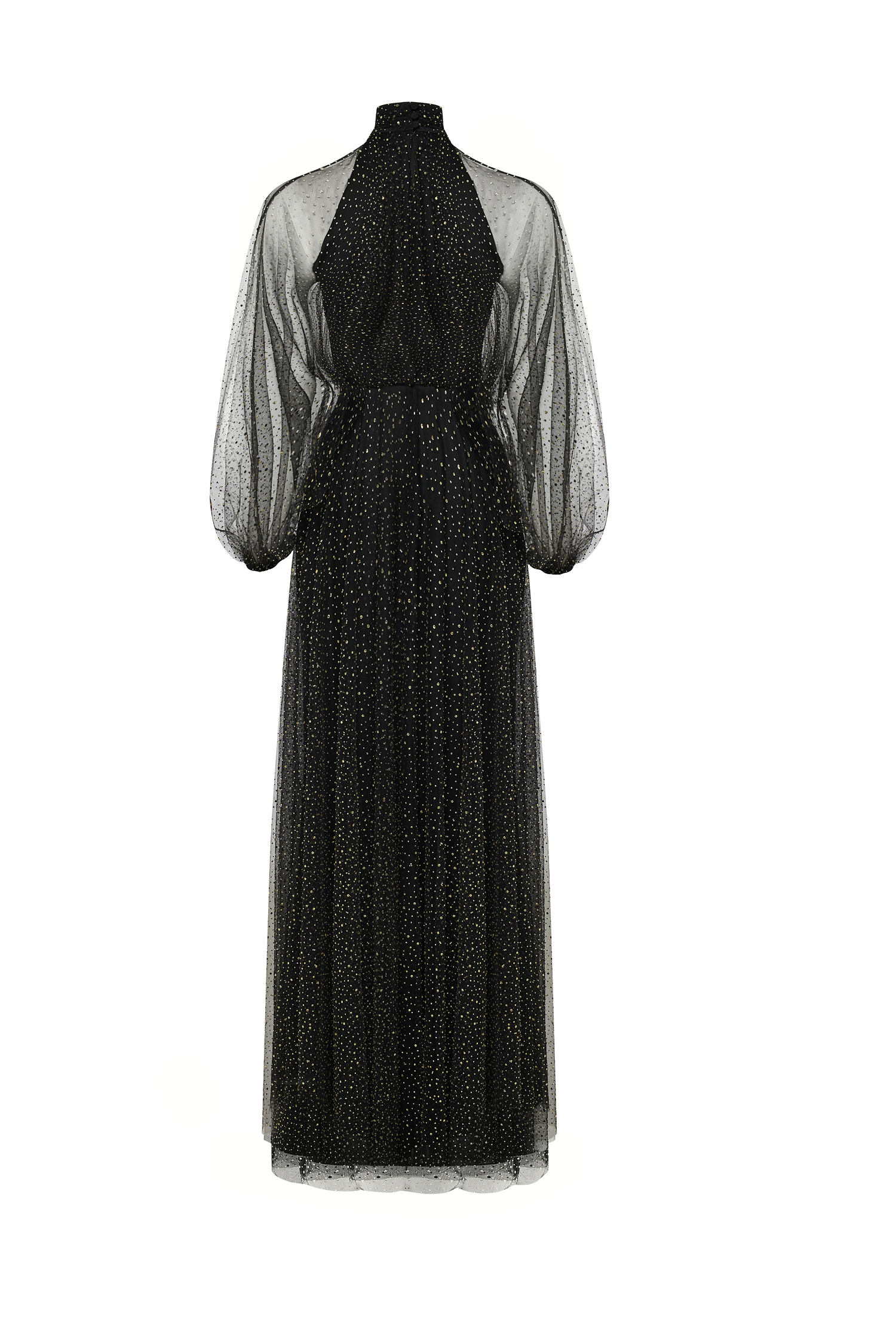 Satin maxi dress with crystal embellishment