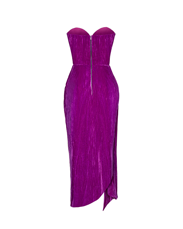 Draped velvet midi dress with train