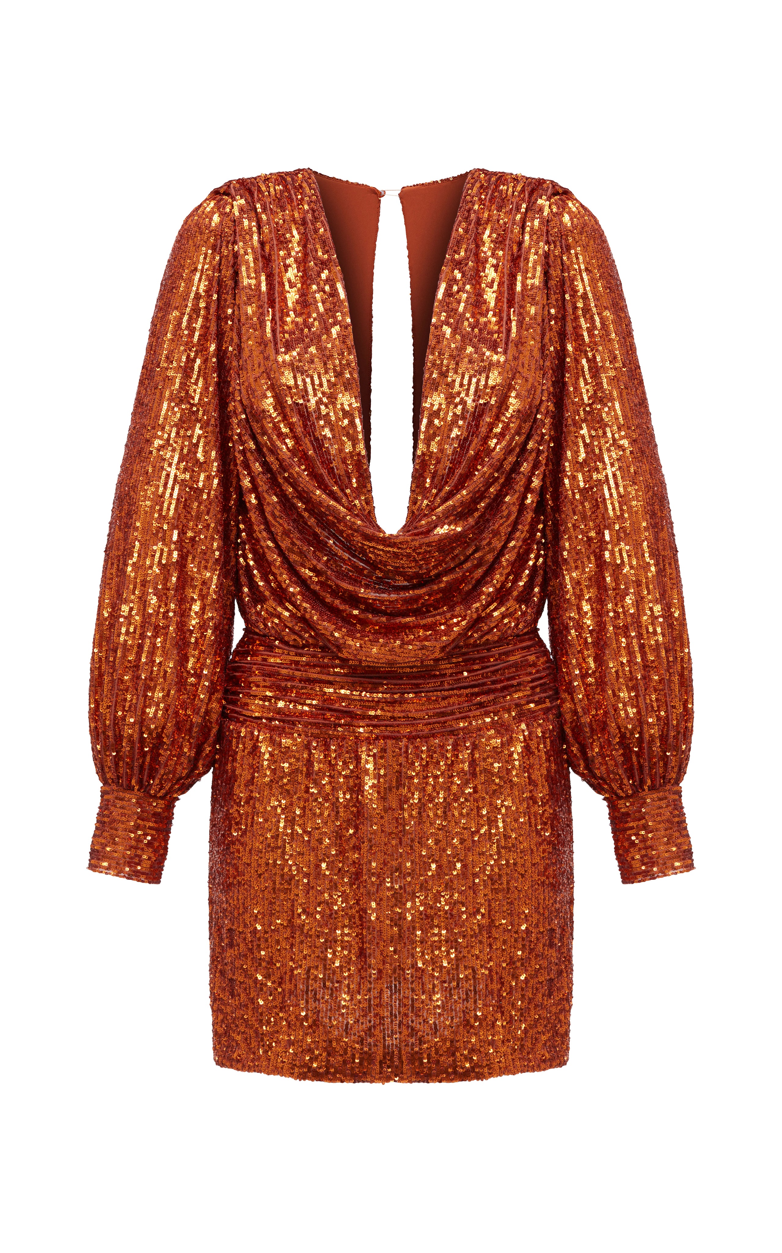 Draped sequined mini dress with long sleeves