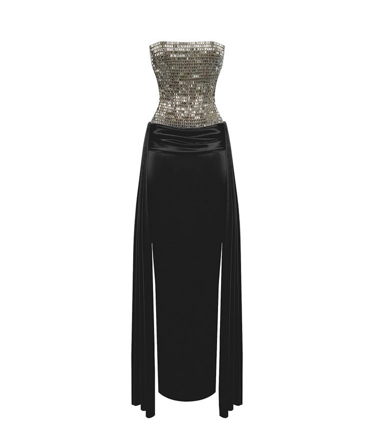 Crystal embellished corset satin gown with a train