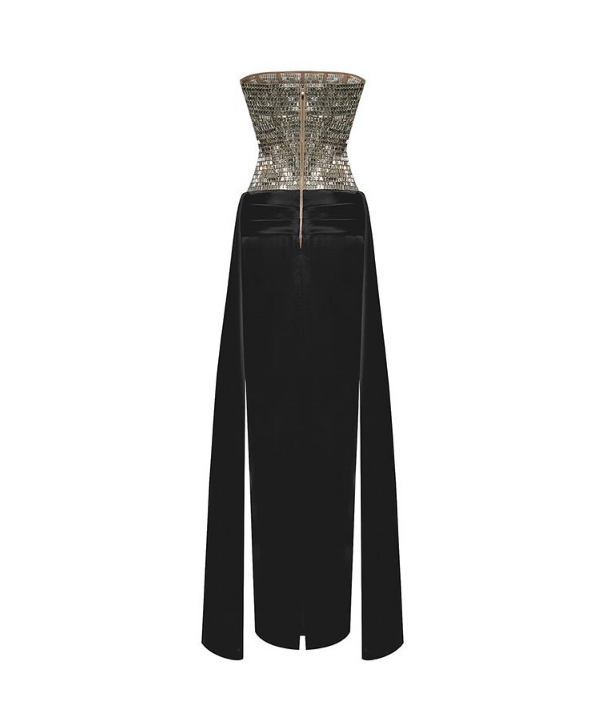 Crystal embellished corset satin gown with a train