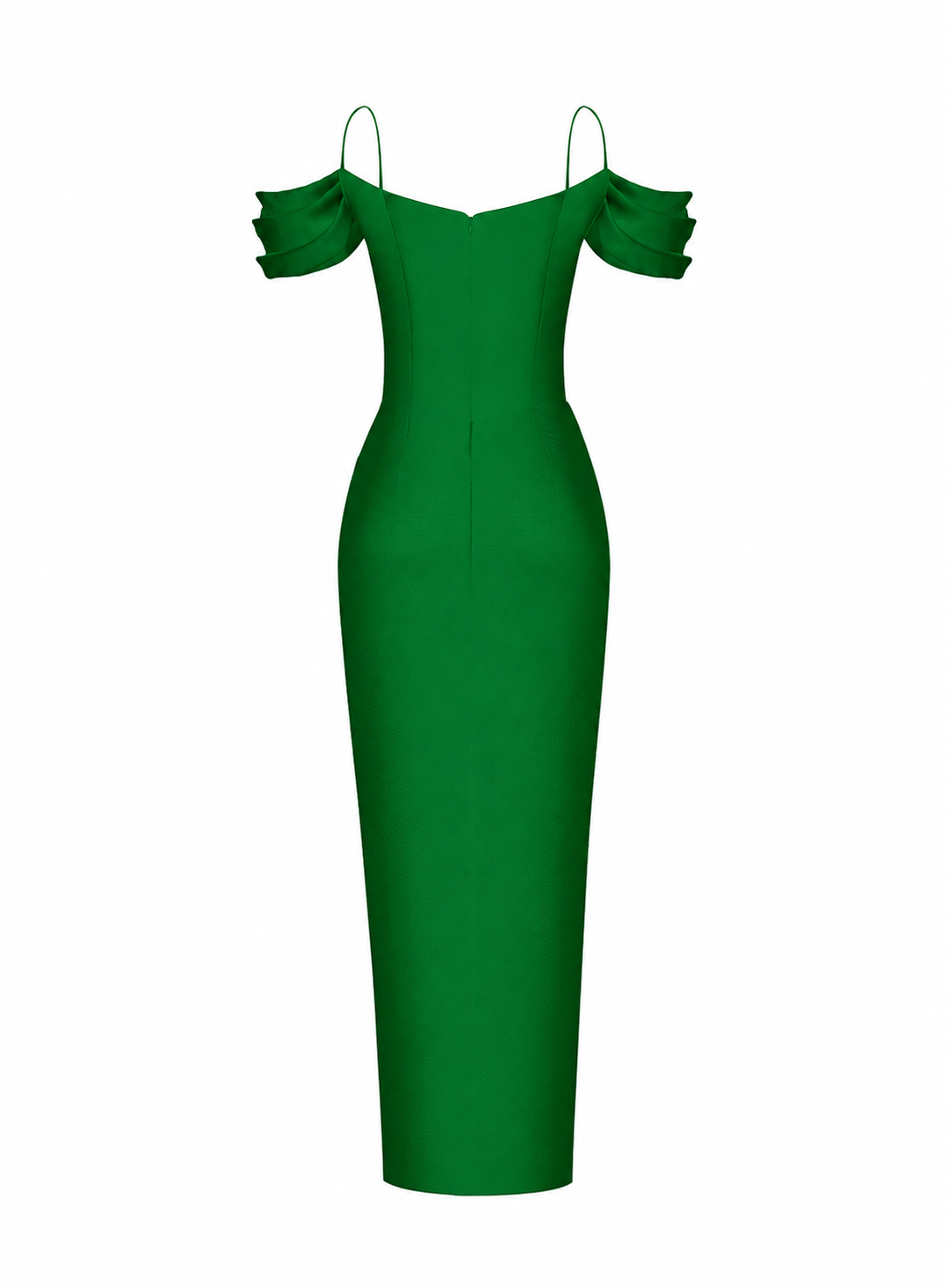 Satin draped off-the-shoulders long midi dress