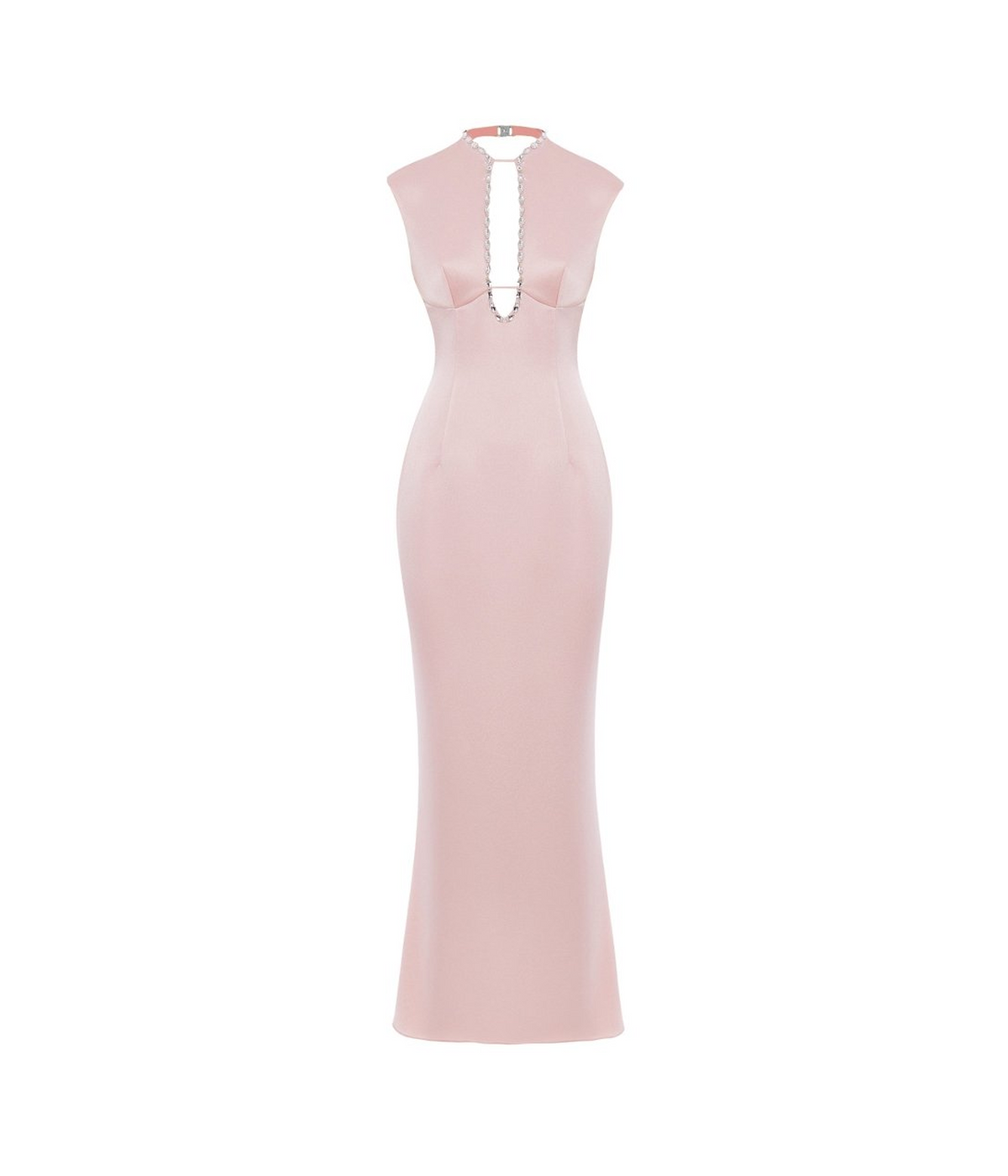 Crystal-embellished satin midi dress with cutout