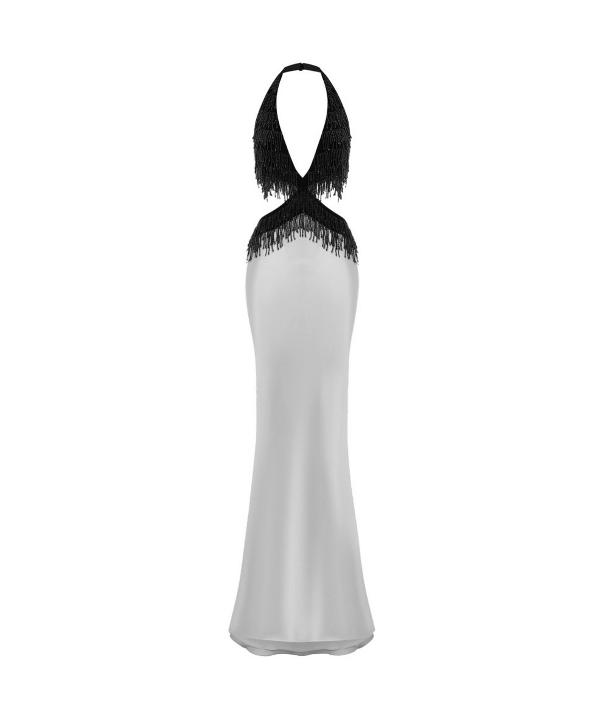 Satin and velvet fringed maxi dress