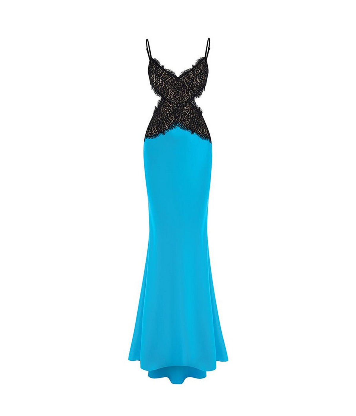 Satin and lace maxi dress with cutouts