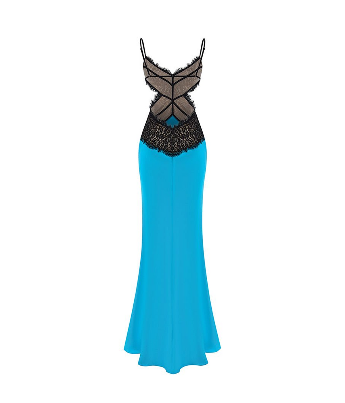 Satin and lace maxi dress with cutouts