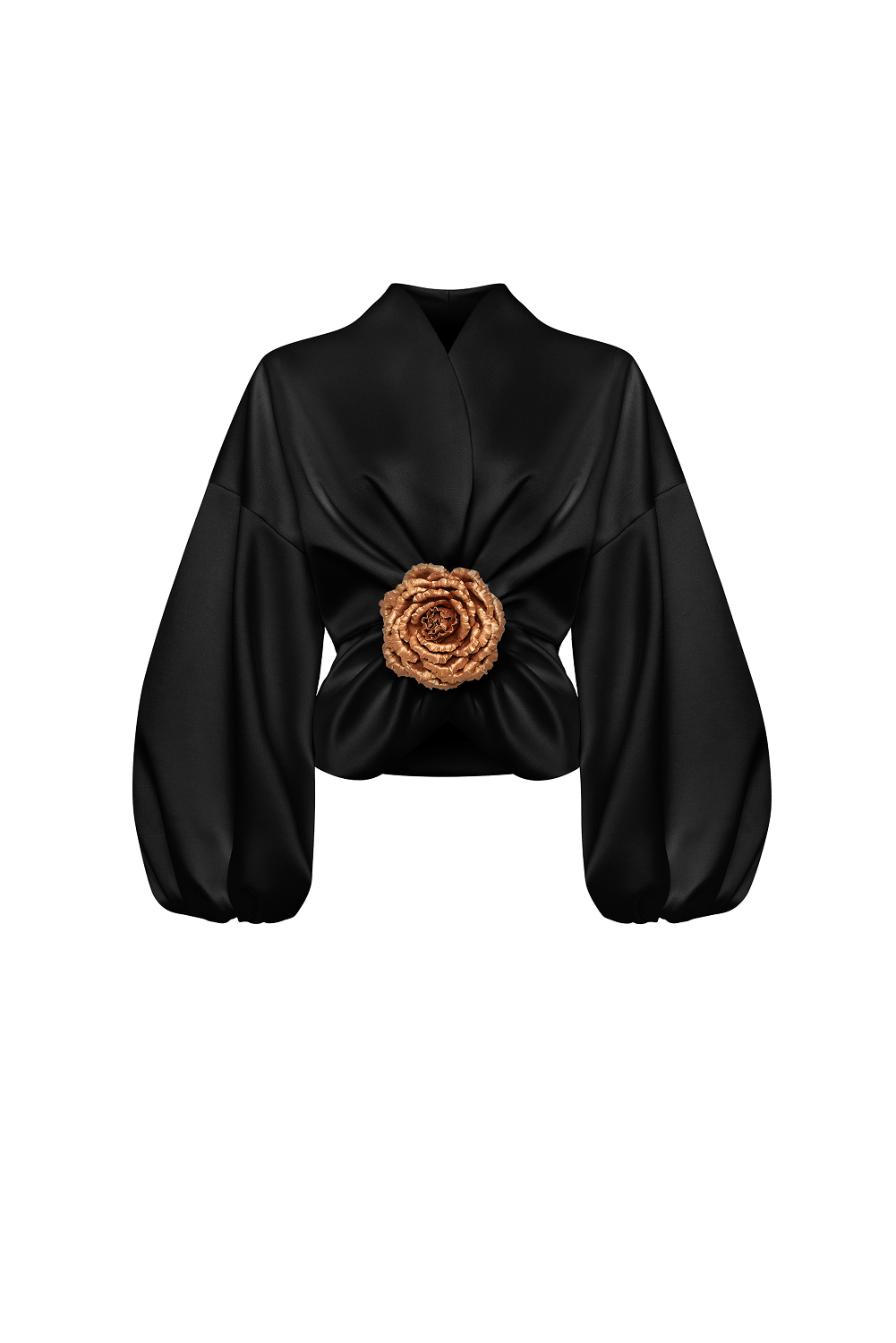Satin jacket with voluminous sleeves and a flower